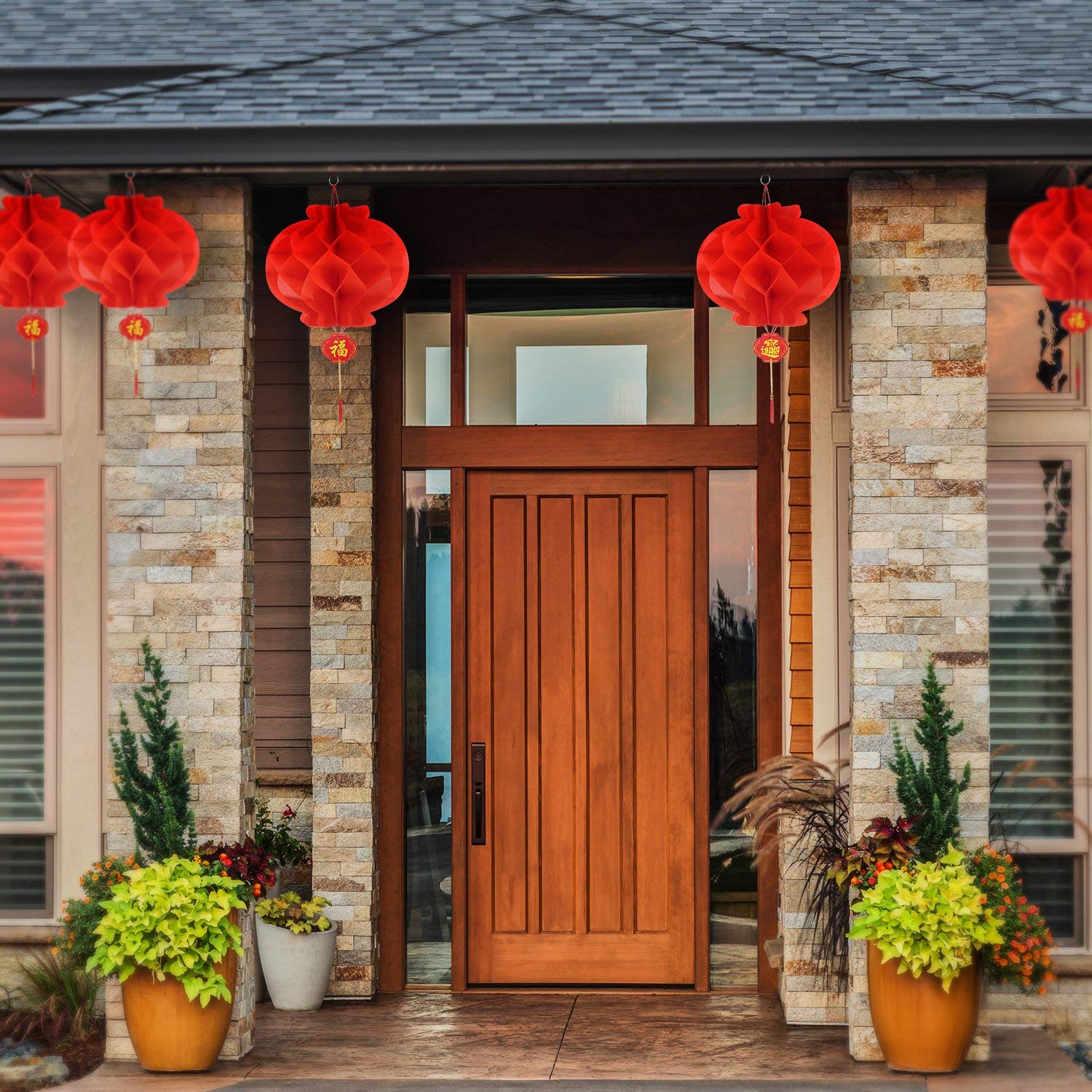 Asian Home Red Paper Lanterns - 14 Inch Hanging Lanterns For Festivals & Weddings (2 Pack)