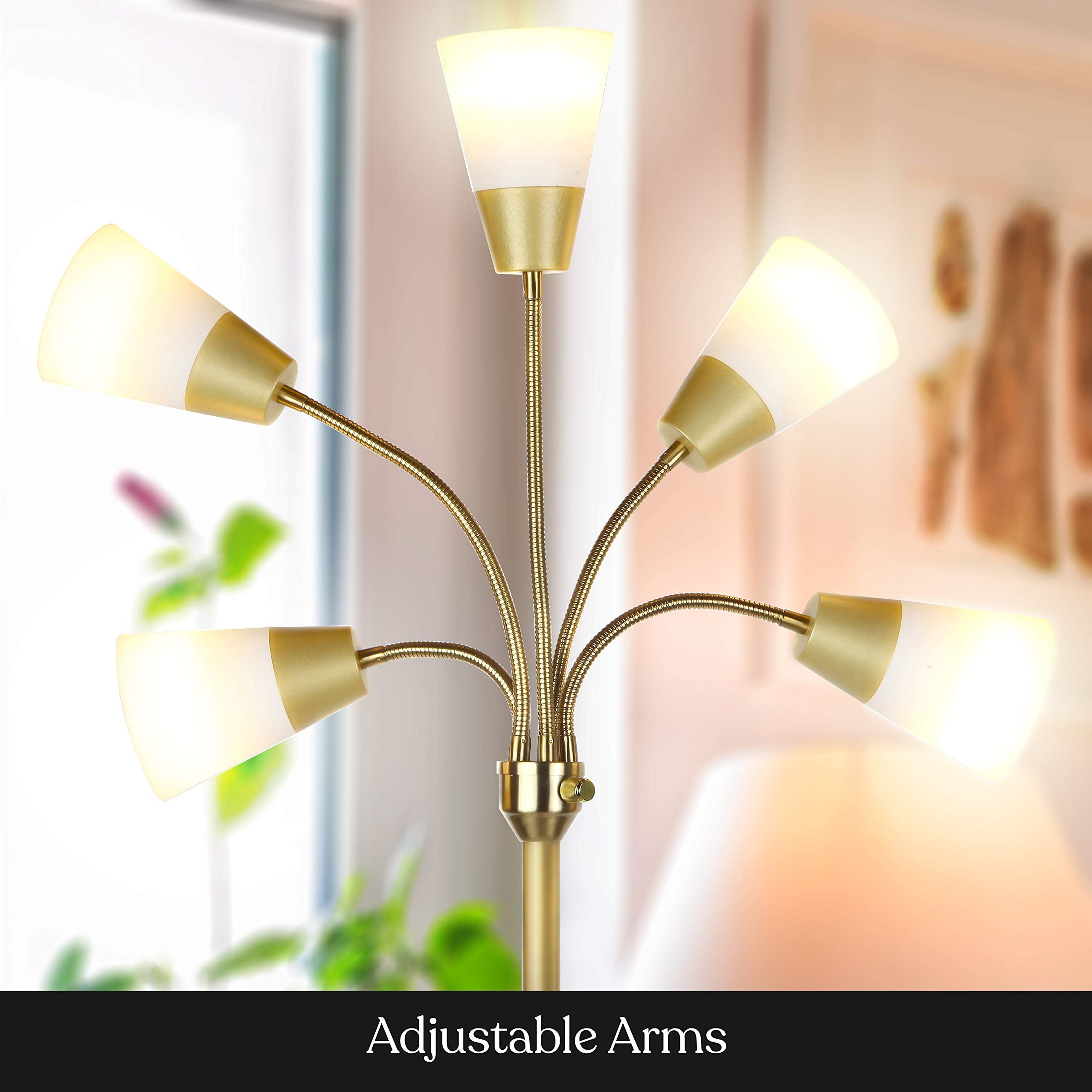 Brightech Medusa Modern LED Floor Lamp - Multi Head, Brass, 5 LED Bulbs, Model FL-MDSMDRN-BRS