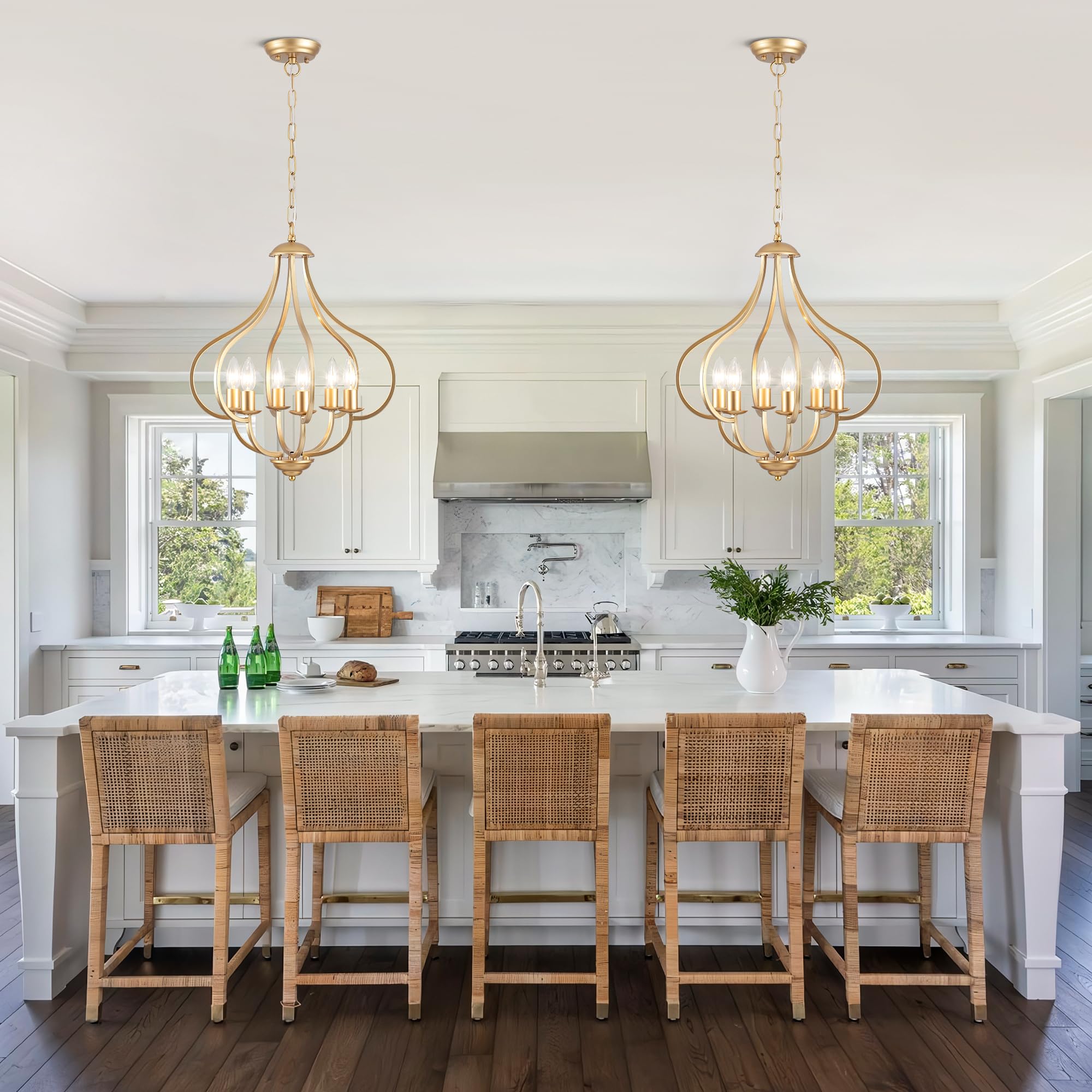 Yarlkav 6 Lights Vintage Farmhouse Light Fixtures  Pendant Lights Kitchen Island Lighting  Modern Kitchen Light Fixtures Over Table Gold Chandelier For Dining Room Hallway Entryway Bedroom Foyer