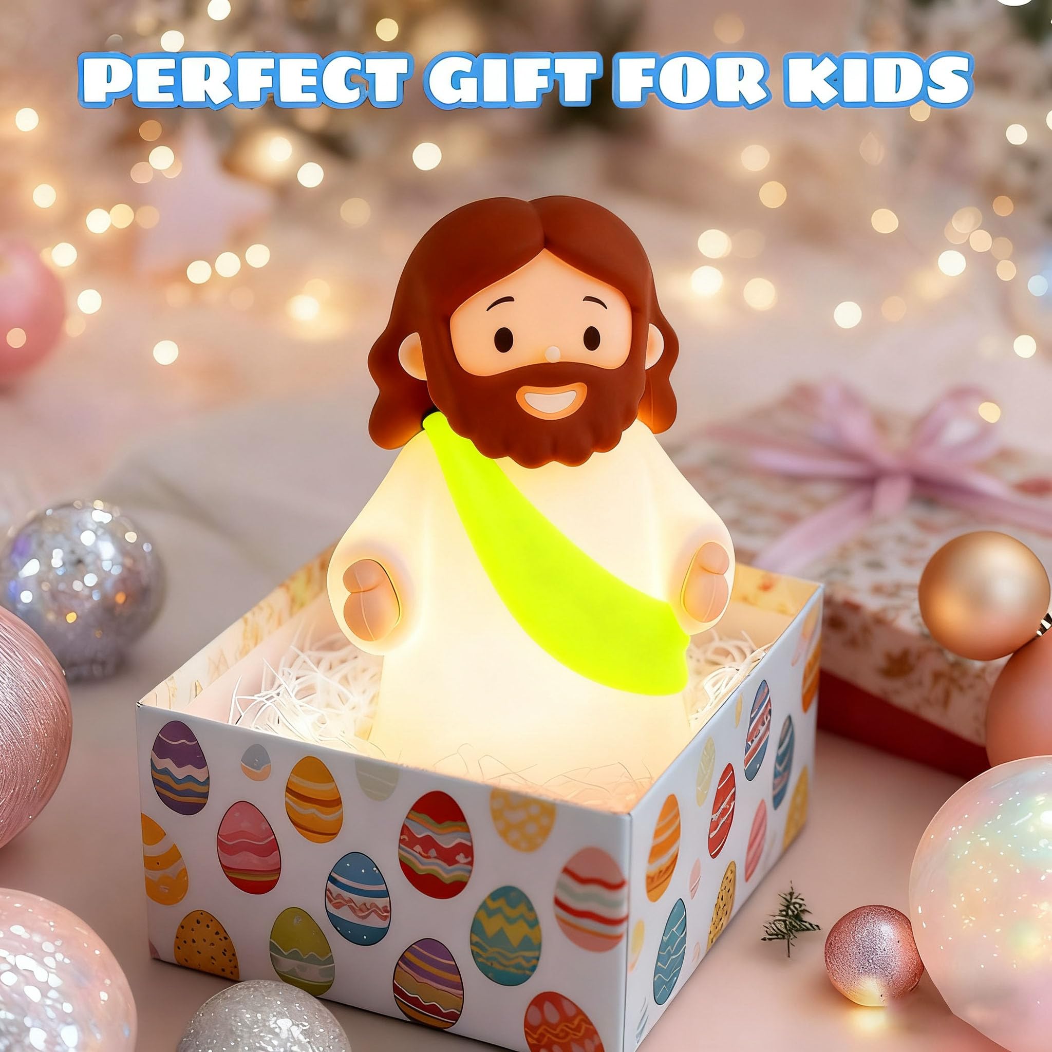 magical JD Silicone Night Light Lamp - Dimmable Mini Jesus Design, Yellow, 3.15" W x 5.9" H, Rechargeable for Kids' Nursery and Gifts