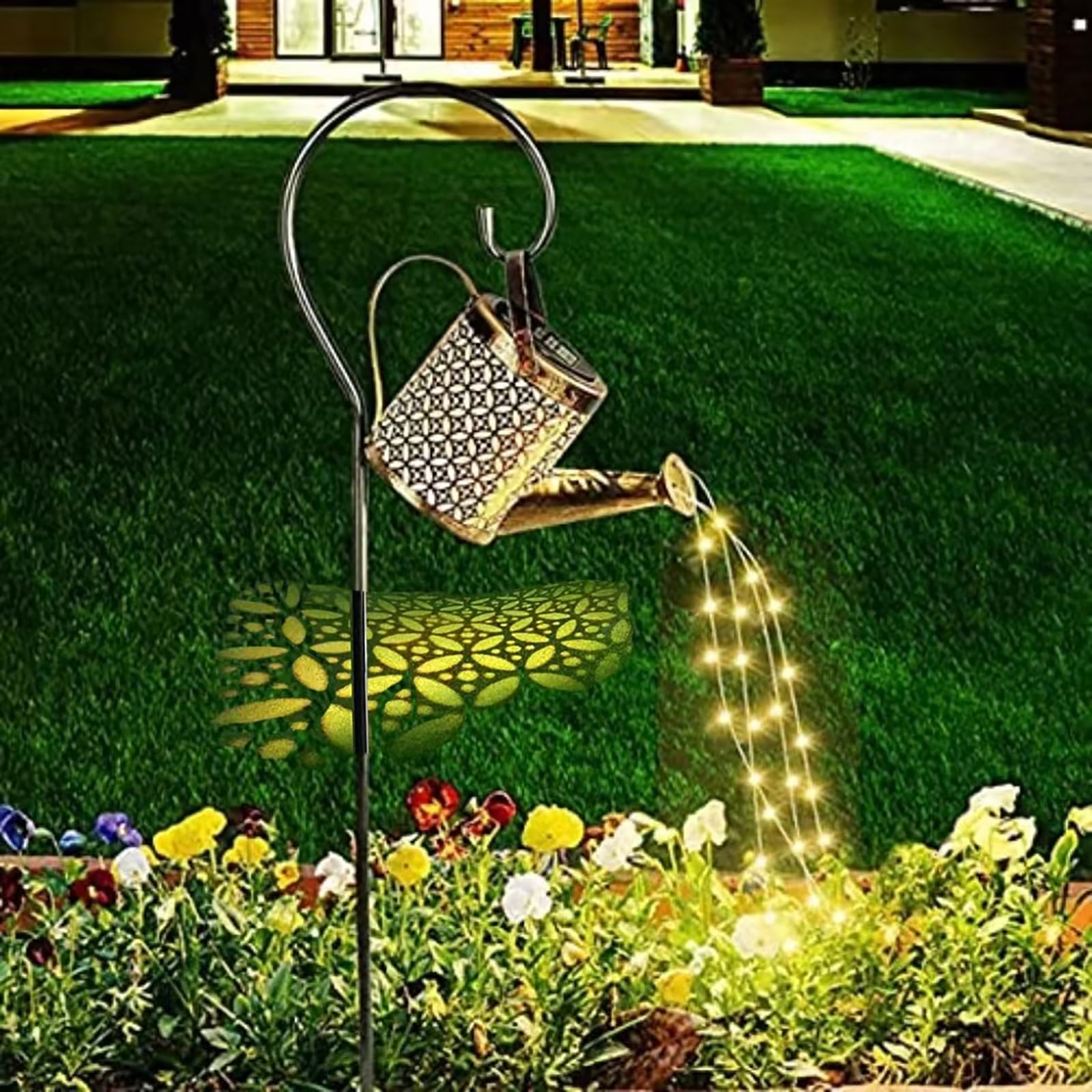 Solar Watering Can Lights, LED Solar Lantern String Light Outdoor Garden Waterproof Hollowed-Out Retro Metal Water Can Lights, f