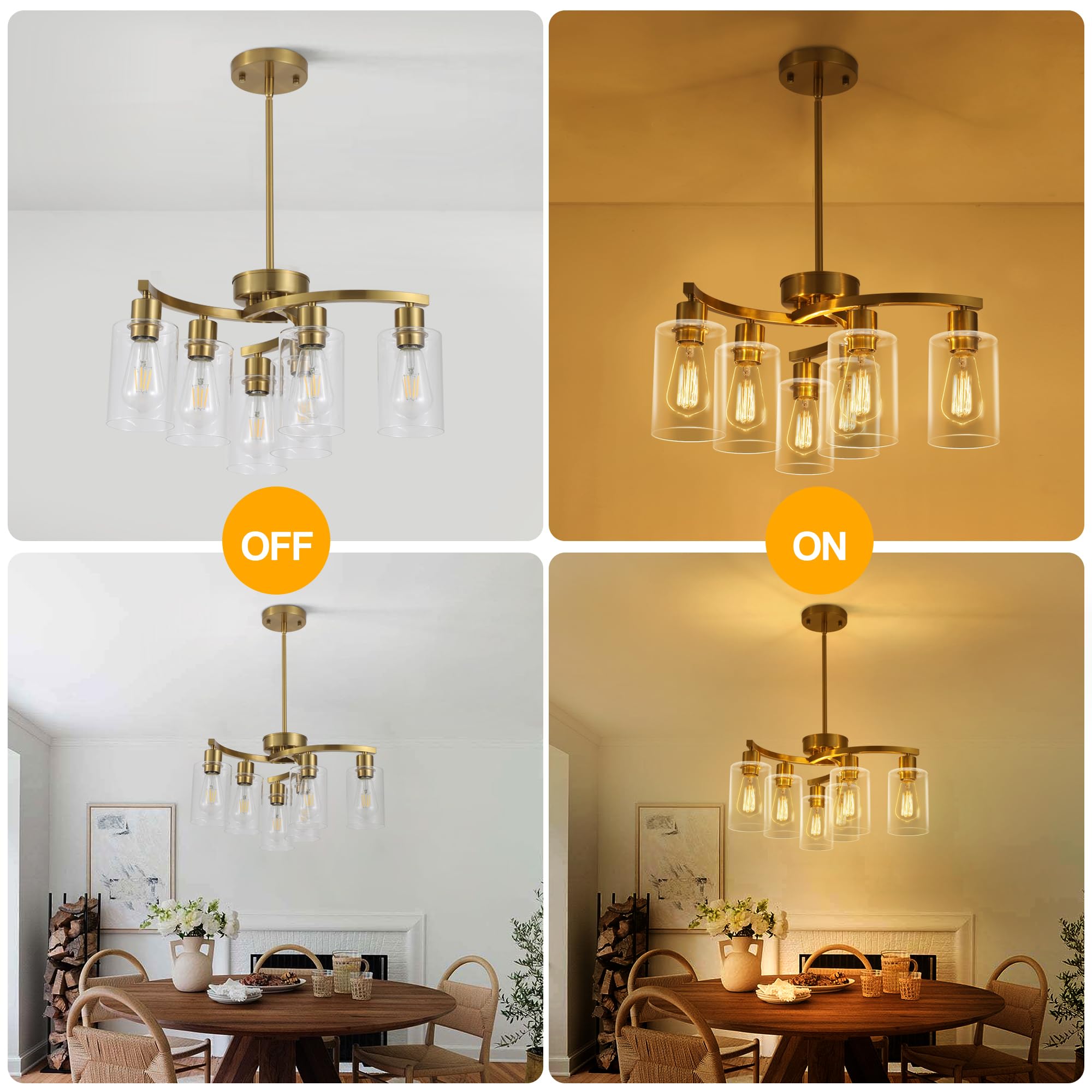 Cnratye 6-Light Gold Chandeliers For Dining Room, Modern Kitchen Island Light Fixtures Over Table, Metal Hanging Pendant Lightin