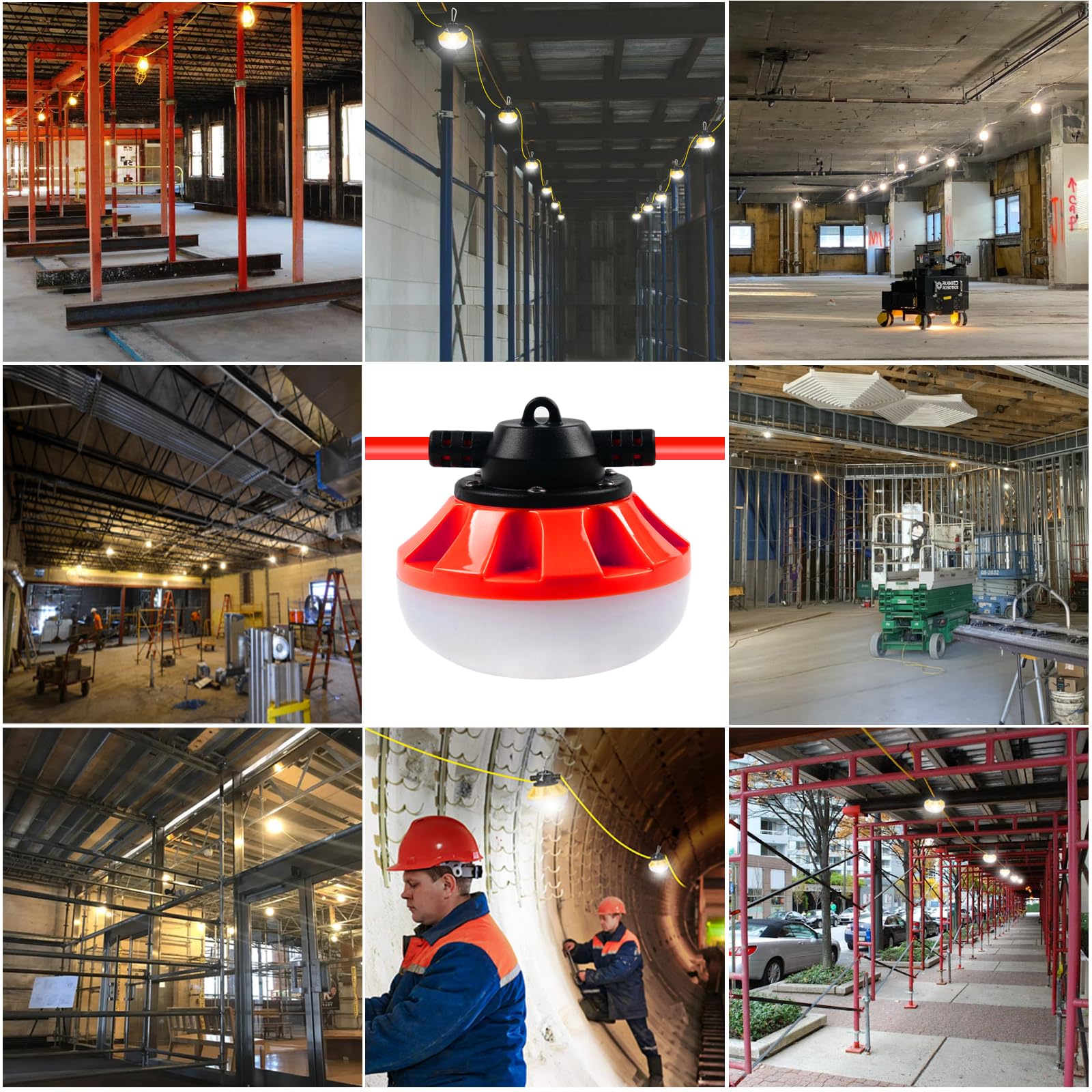 Muasdae 50Ft Led Construction String Lights Temporary Lighting 5000Lm Outdoor Construction Temporary Work Lights Super Bright,5