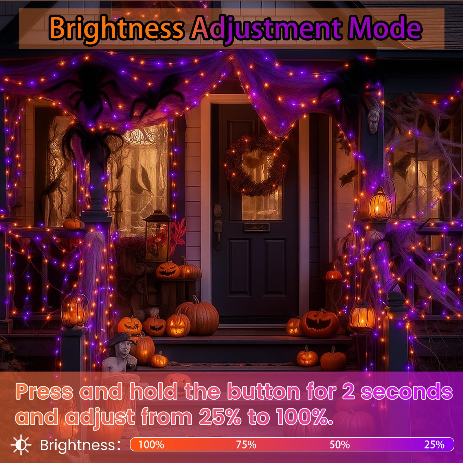 SANJICHA Halloween String Lights 200 LED, 66FT Waterproof, Orange and Purple, 13 Modes, Clear Wire, Model MLS-D29V6WUC-O
