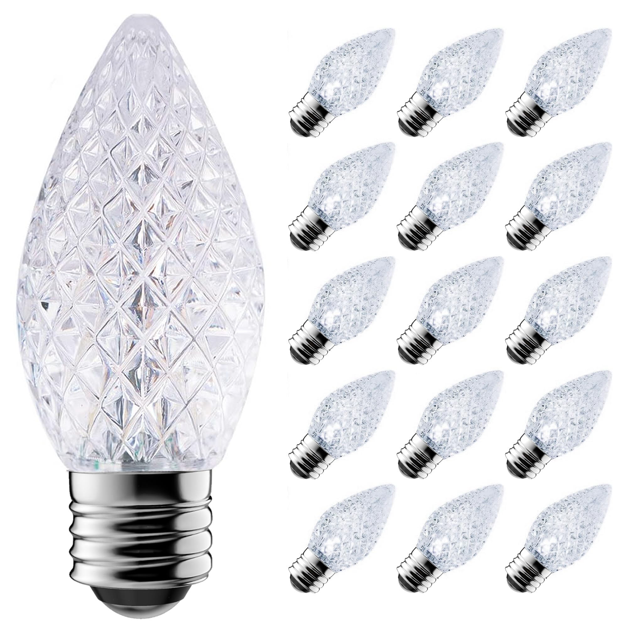 AJONIAM C7 Led Replacement Christmas Light Bulbs  50-Pack C7 Shatterproof Led Bulbs with E12 Candelabra Base for Christmas String Lights  Waterproof & Dimmable Christmas Village Bulbs - Cool White