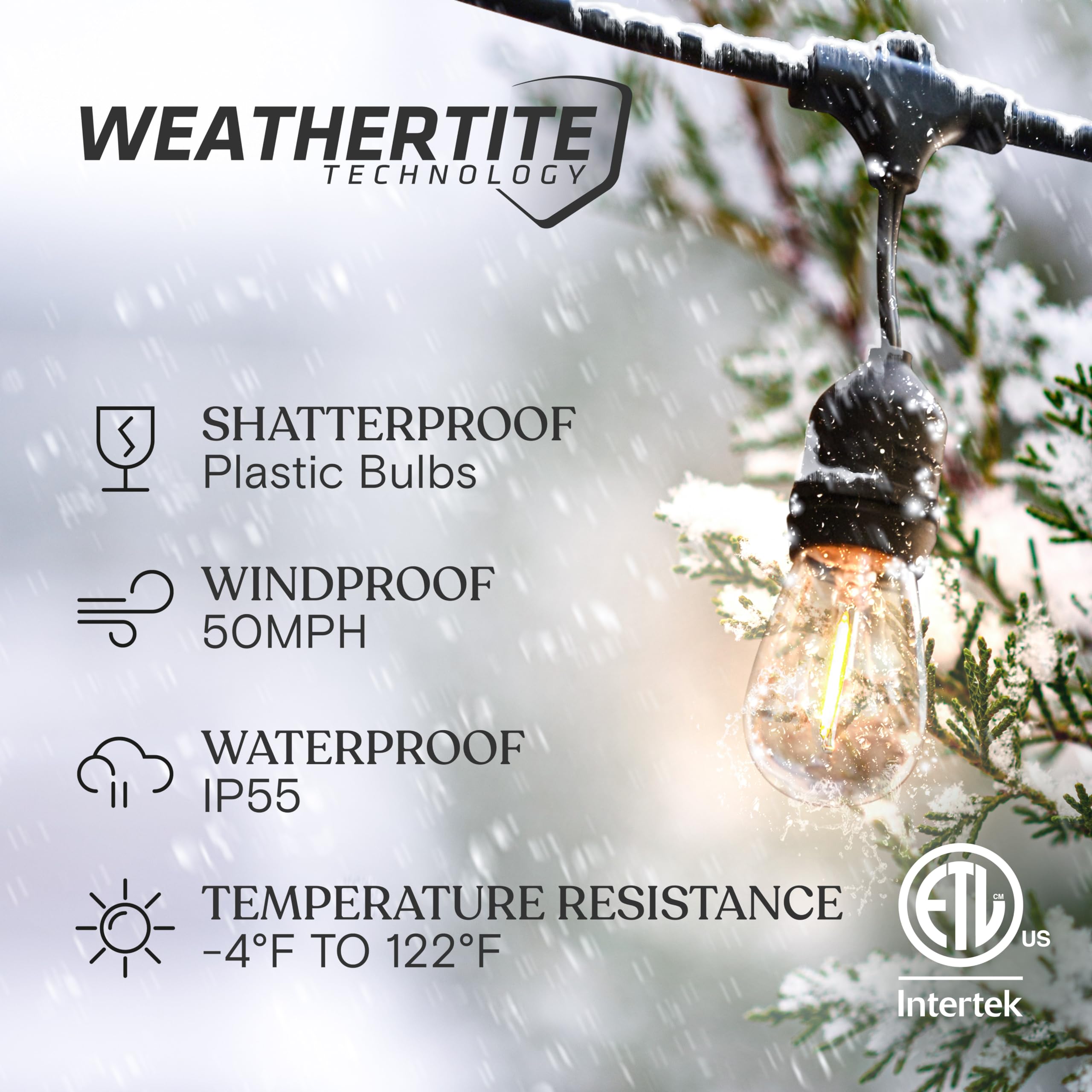 Brightech Ambience Pro LED Outdoor String Lights - 15 Dimmable Vintage Edison Bulbs - 48 FT - Warm White