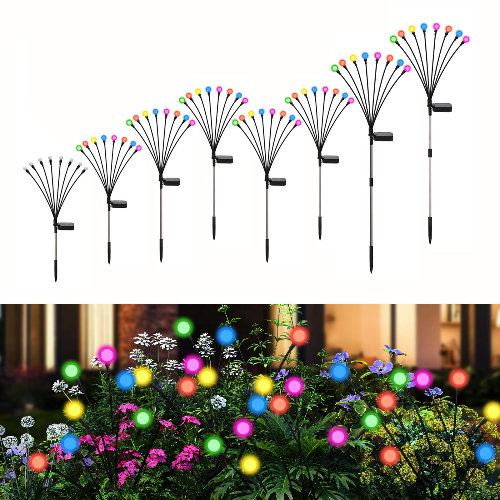 Galavasen Swaying Solar Lights for Outside, 8 Mode RGB Color Changing Firefly Outdoor Waterproof, Swaying Solar Garden Lights St