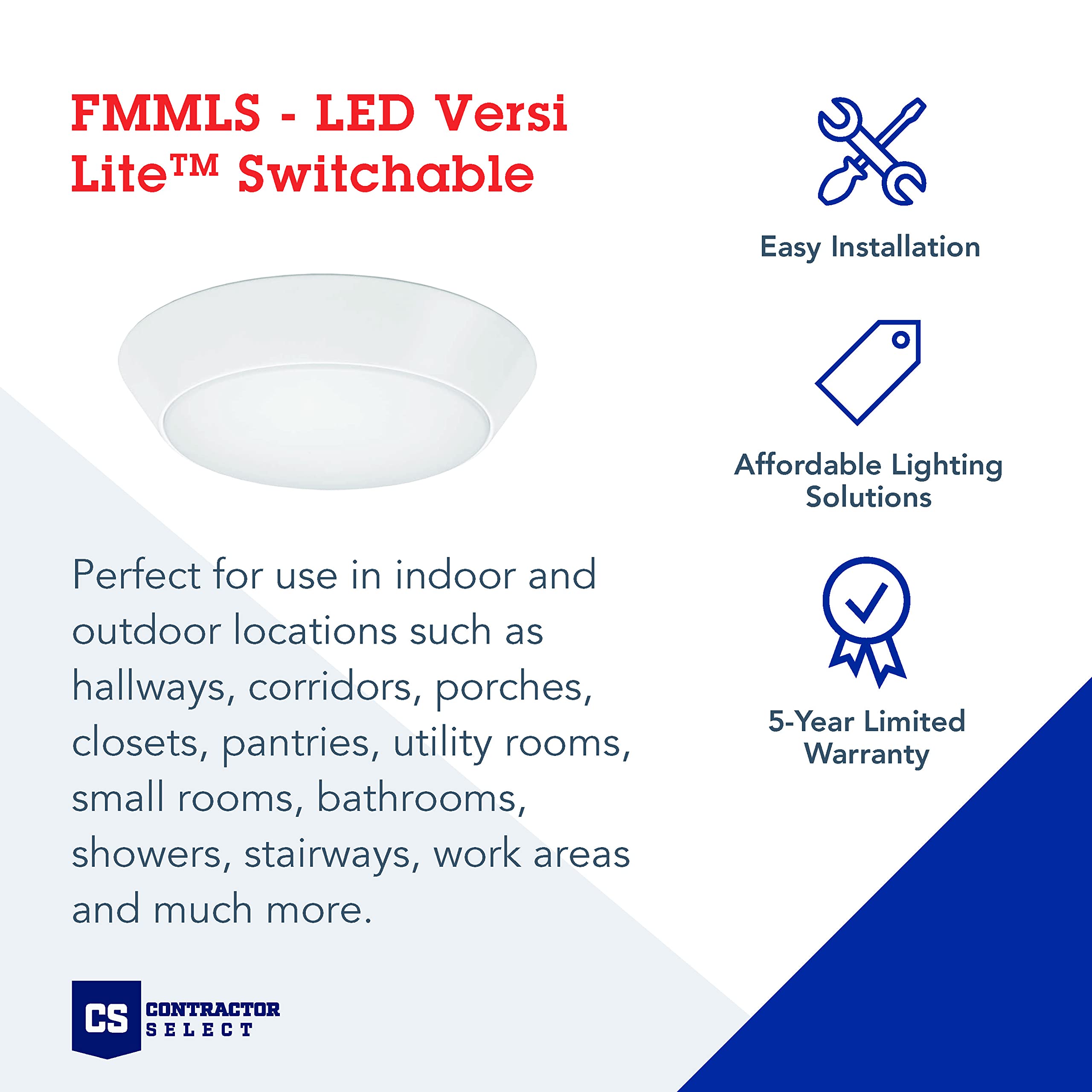 Lithonia Lighting LED Flush Mount Ceiling Light, 7" Round, Dimmable, 3-in-1 Switchable White, Aluminum, White, Model FMMLS 7 SWW2 M6