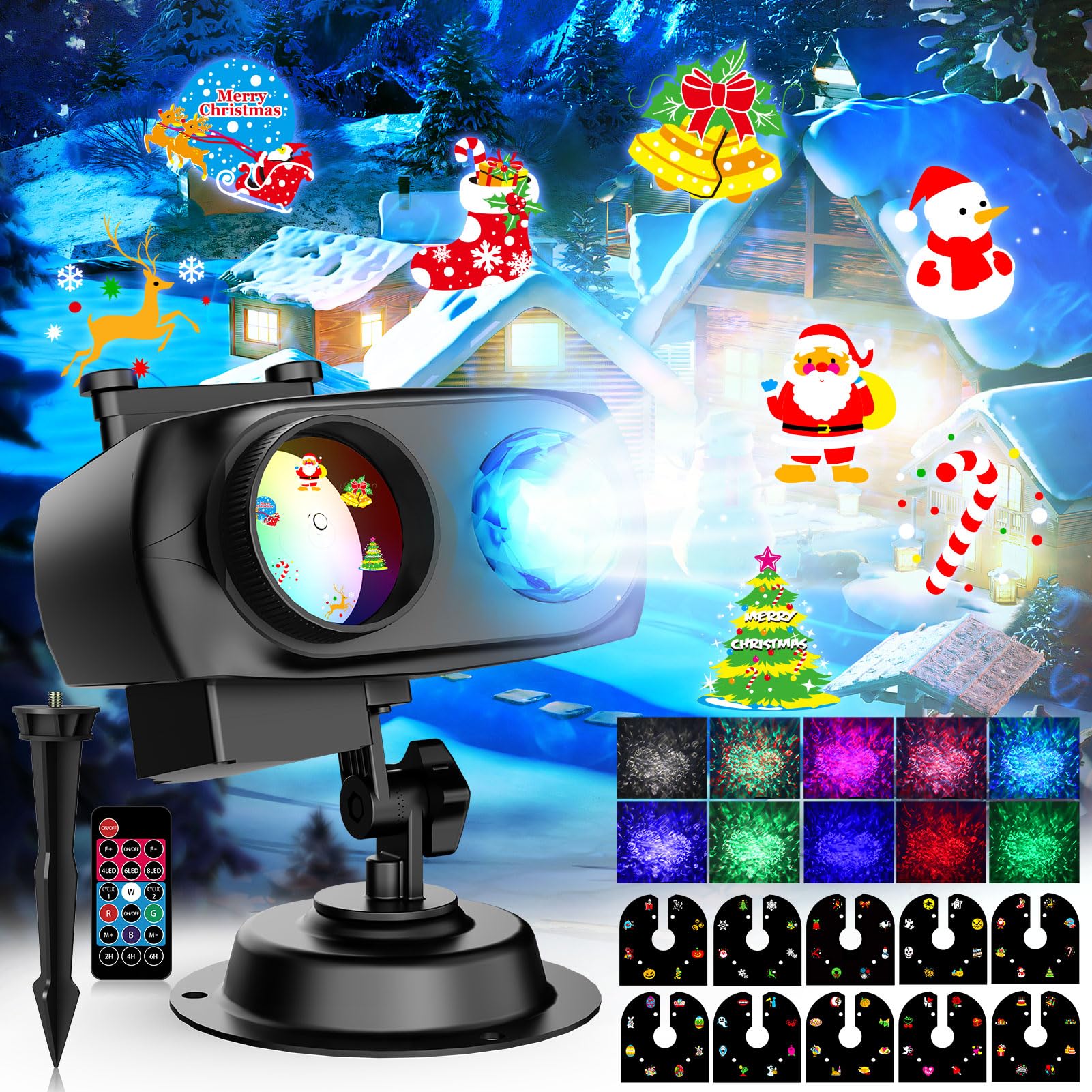 2025 Upgrade Christmas Projector Lights Outdoor  10Hd Slides&10 Colors Ocean Wave Holiday Projector Light With Remote Control  Christmas Decorations Lighting For Xmas  Party  Yard  Garden Decor