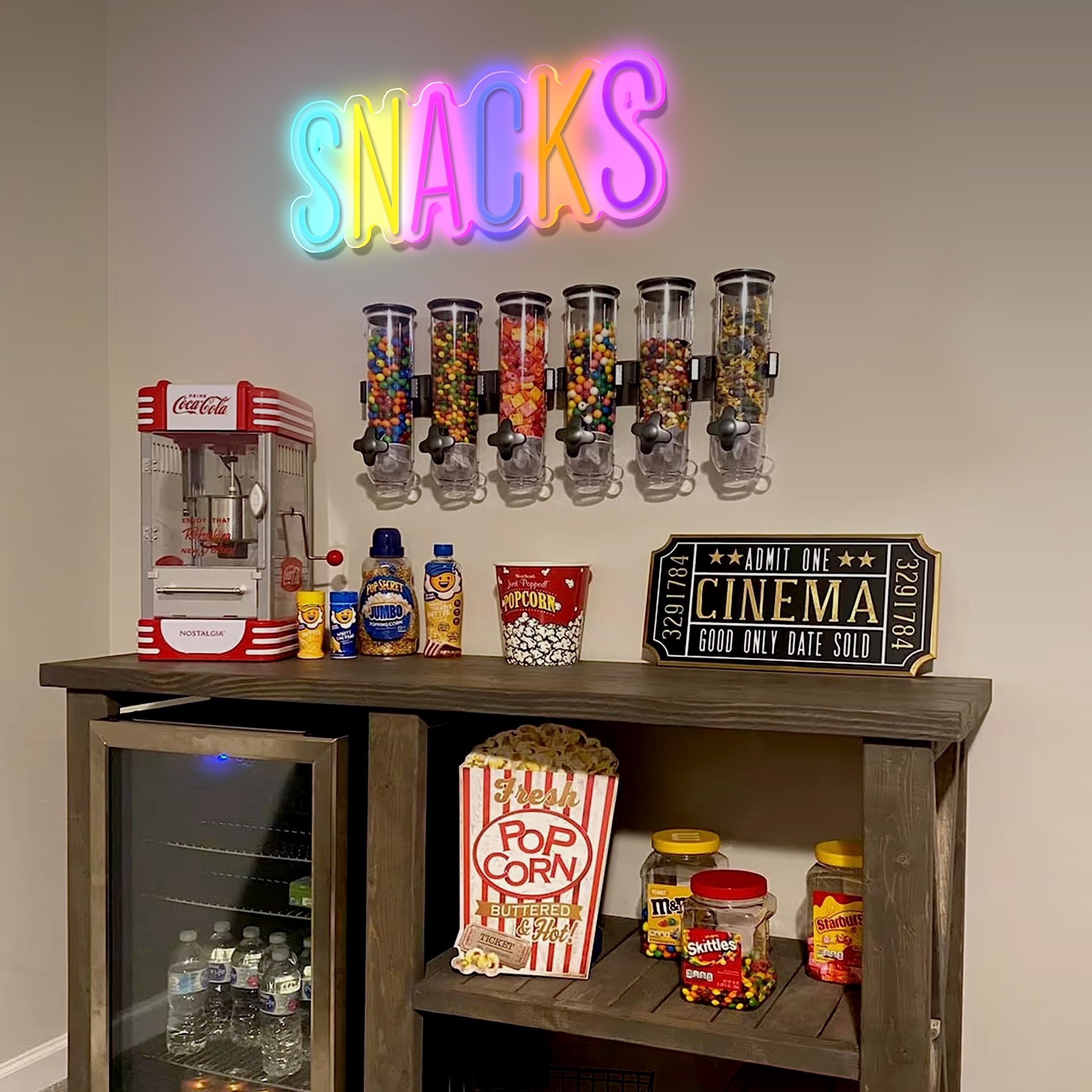 JIARODEY Snacks Neon Sign, Dimmable USB Powered, Acrylic Wall Decor, 14x6 Inch, Colorful, Snack Bar Art