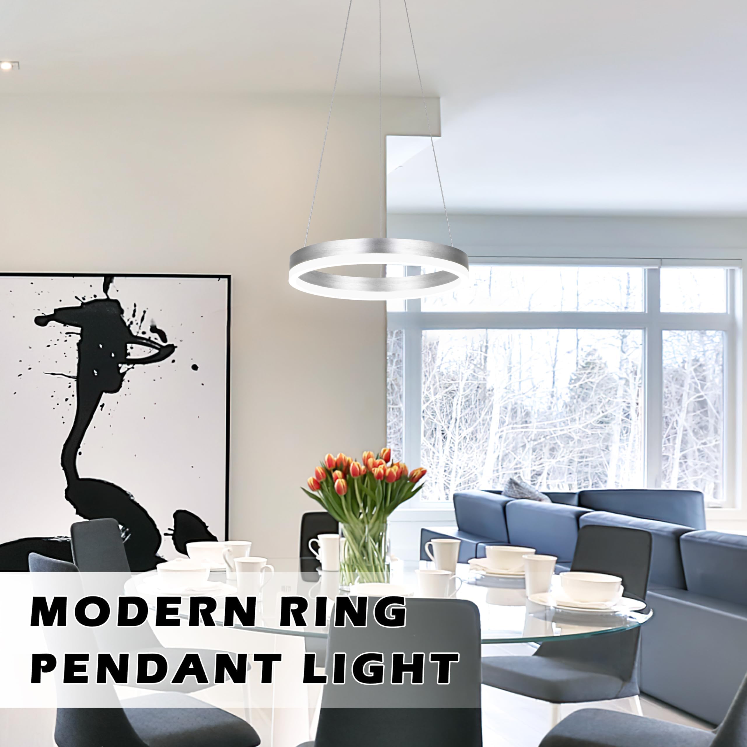 Mccokaige 12'' Nickel Led Ring Chandelier Ring Modern Led Chandelier Modern Pendant Lights Adjustable Height Light Contemporary