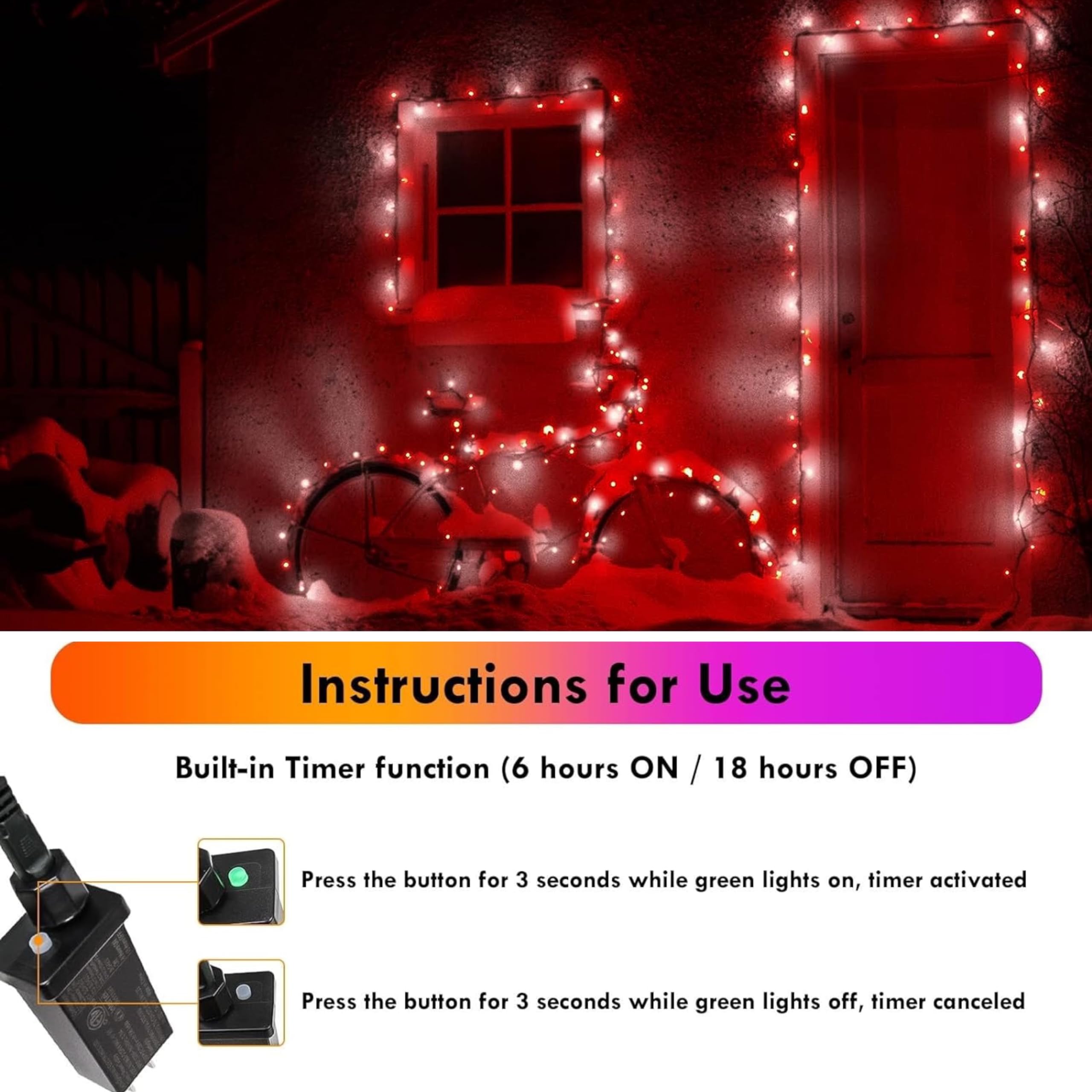 2 Pack Red And White Christmas Lights Indoor Outdoor, Super Bright 66Ft 200 Led String Lights Waterproof, Twinkle Xmas Lights Wi