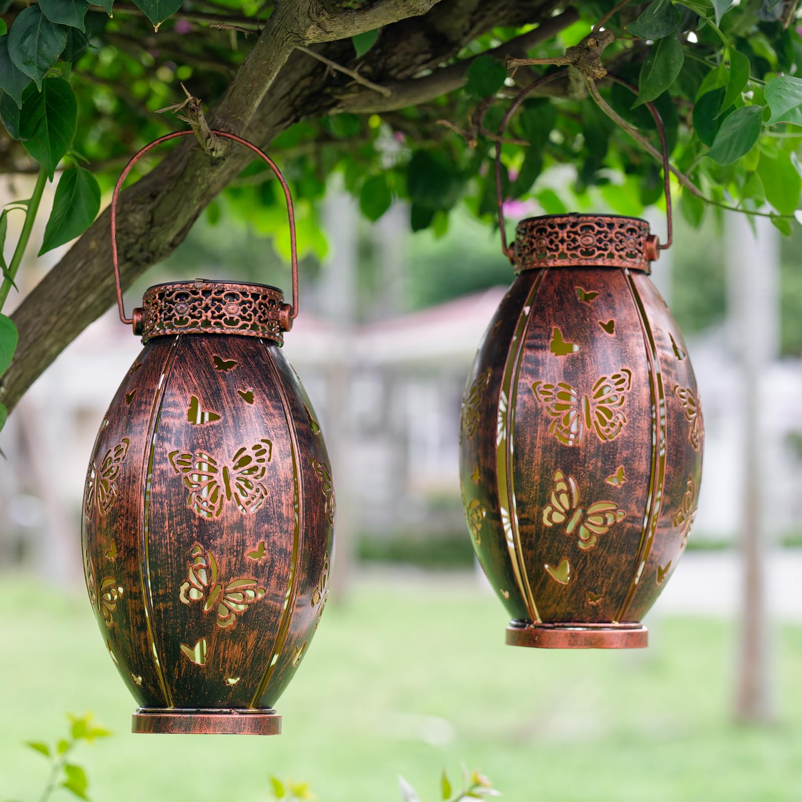 Sunnygarden 2 Pack Outdoor Solar Lanterns Waterproof Butterfly Decorative Hanging Solar Lantern Lights For Outside Patio Tableto Garden Yard Lawn Decor, Gifts For Mom Grandma Woman