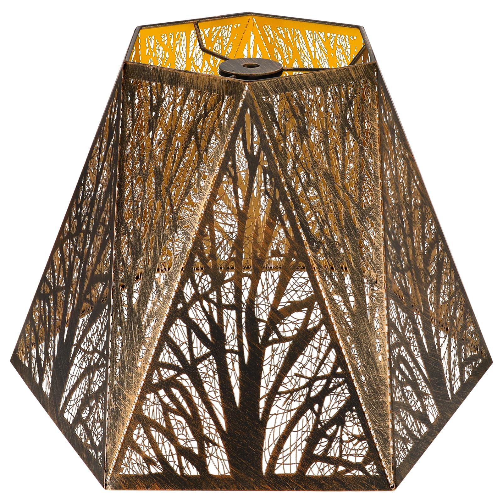 Etched Metal Lampshade  Hexagonal Lamp Shade with Antique Bronze Exterior&Gold-plated Interior  7 Top x 13.8 Bottom x 9.5 Height  Spider Fitter