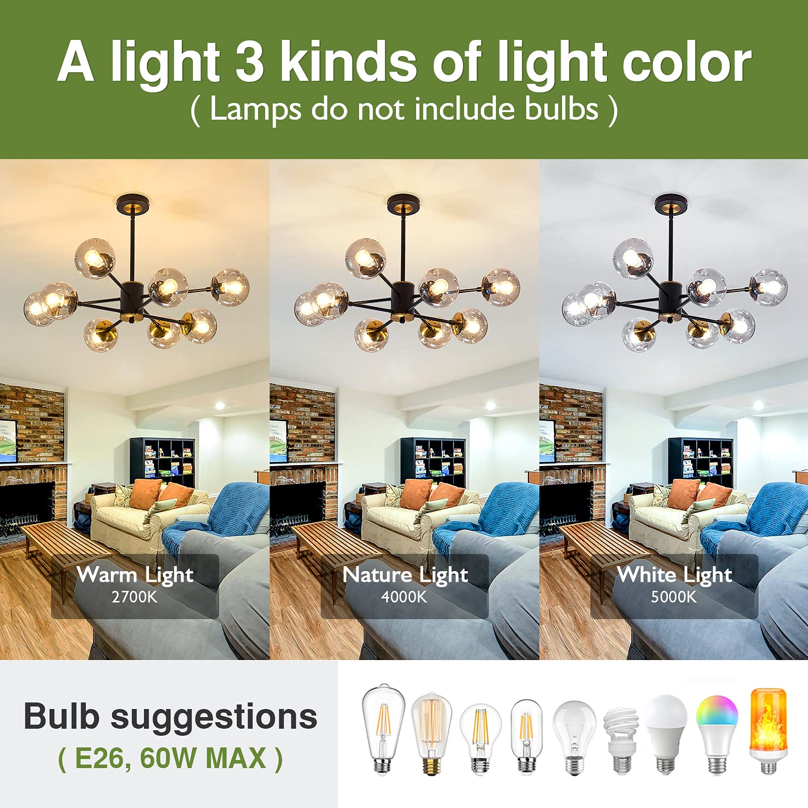 Szxykeji 8-Light Black Chandelier With Glass Globes, Vintage Sputnik Ceiling Light Fixture