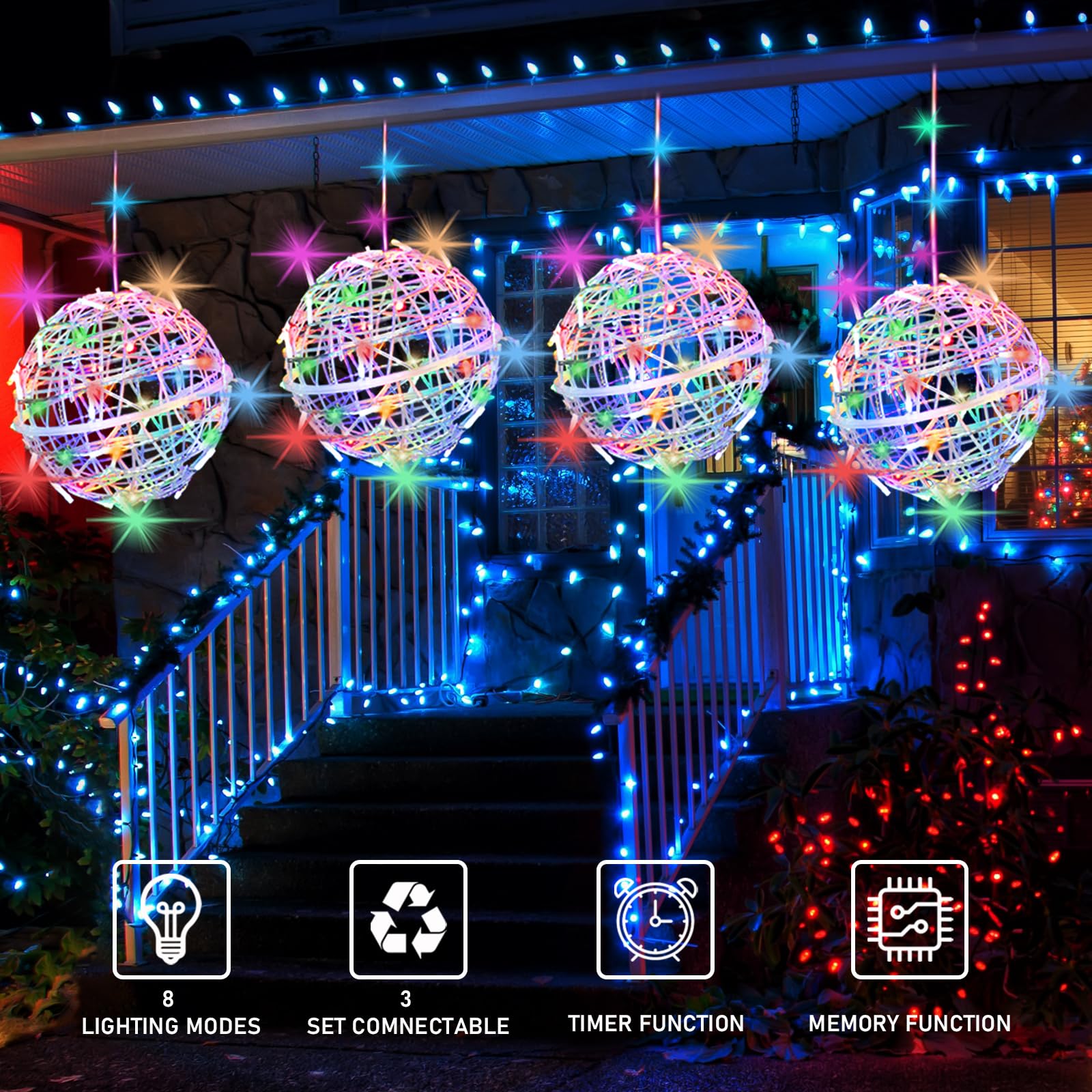 Outdoor Balls Lights Hanging Tree Garden Lights - 4 Pack 15.7'' Sphere Lights With Plug In Globe Lights Trees Garden Lights For