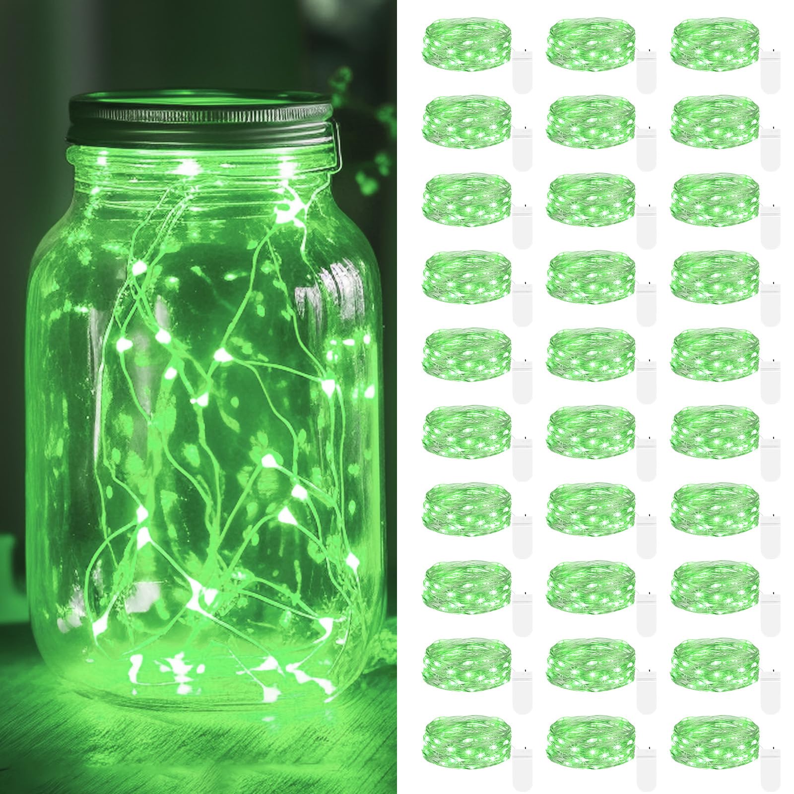 [ 30 Packs ] Fairy Lights Battery Operated String Lights 7 FT/20 LED Minni Twinkle Battery Lights Small Fairy Lights for Mason Jars DIY Wedding Party Christmas Bedroom Decor, Green