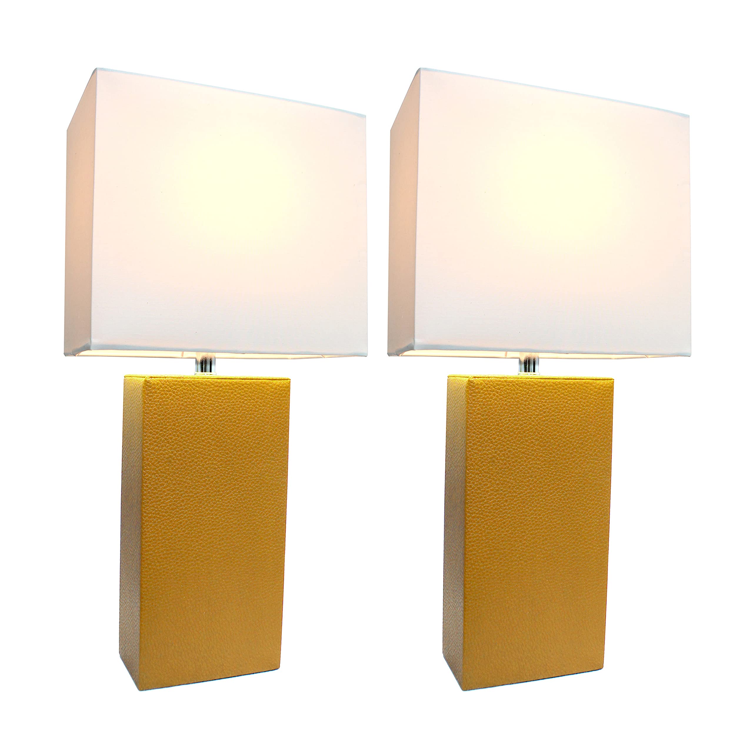 Elegant Designs LC2000-TAN-2PK 2 Pack Modern Leather Table Lamps with White Fabric Shades  Tan