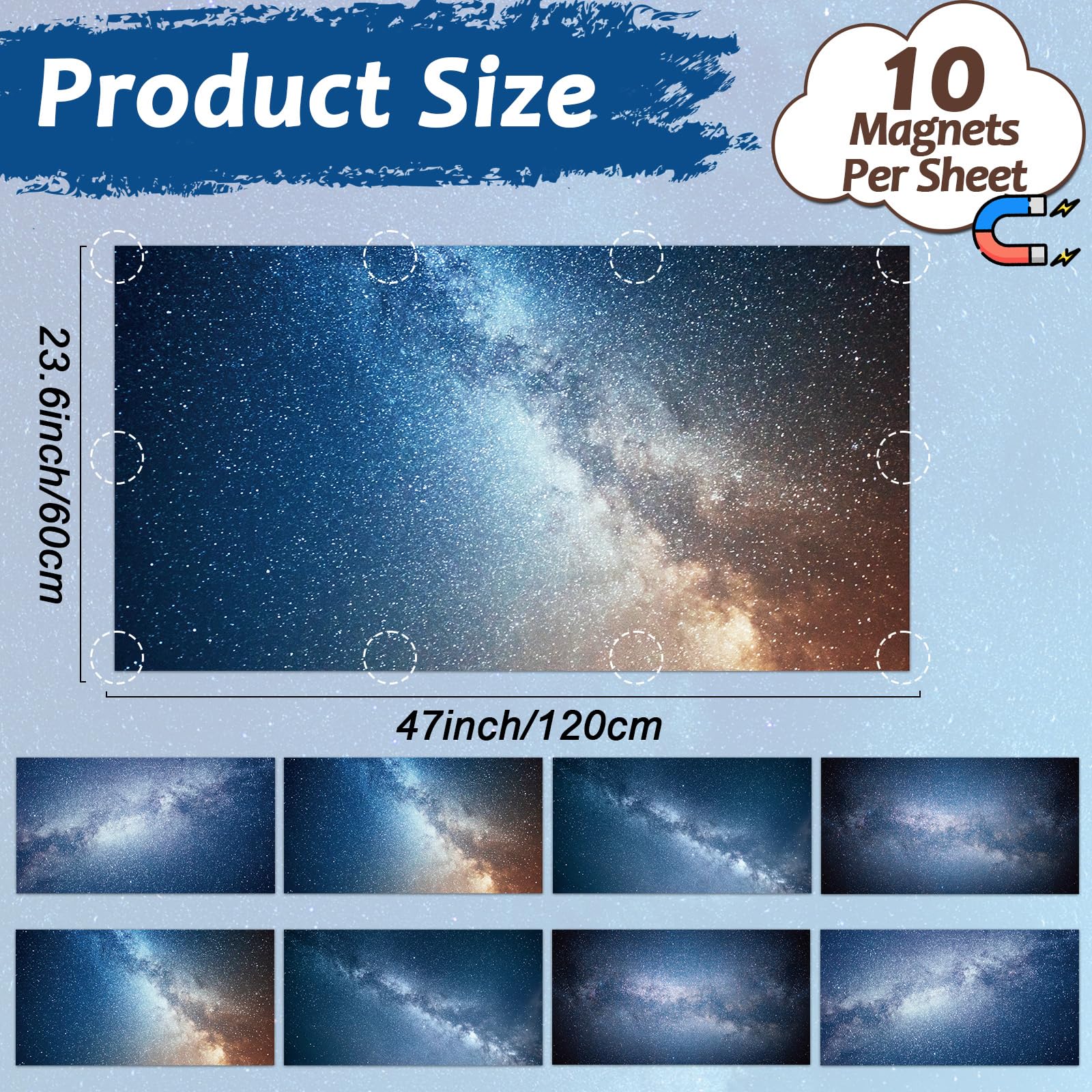 Wiooffen 8 Pcs Fluorescent Light Covers, 80 Magnets, 4 x 2 Feet, Polyester, Galaxy Blue, Model YM0885, Easy Install for Office &