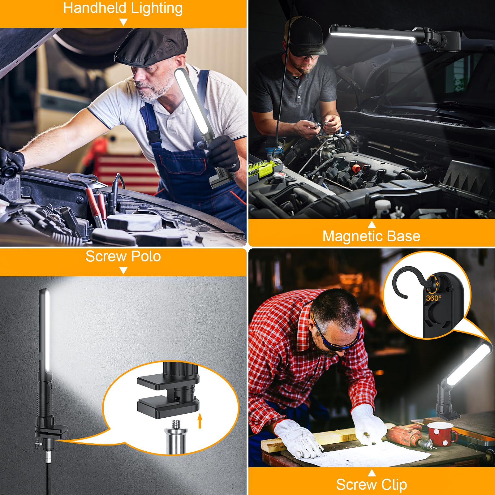 Godenba Rechargeable Mechanic Work Light, Portable Magnetic Led Bar With 1200Lm Bright Led/2200Mah Battery, Underhood Light For