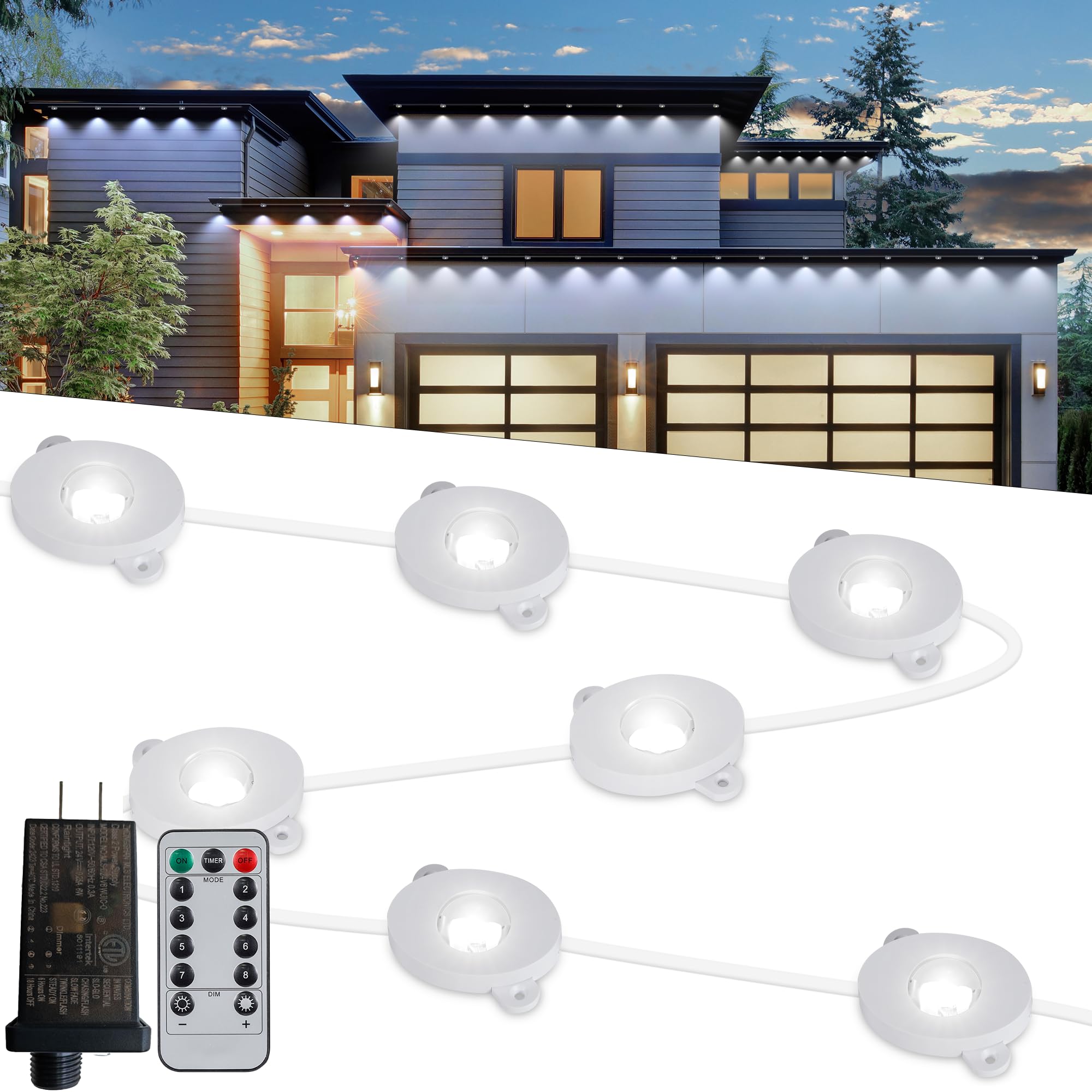 MERRIMAX M 50ft 36LED Outdoor String Lights, Waterproof, 8 Modes, Remote Control, White, Model MLS-D24V6WUIC-O