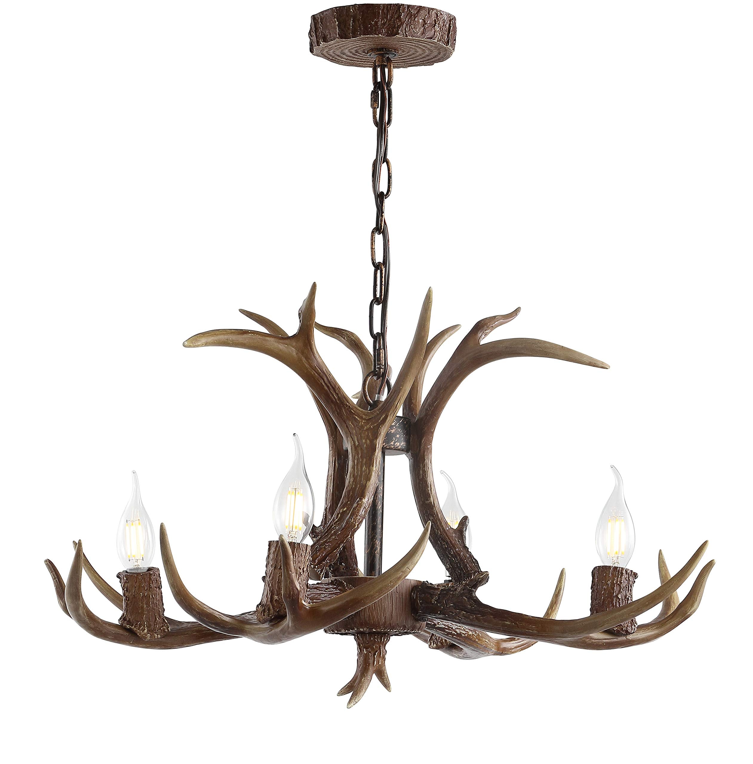 JONATHAN Y JYL6301A Eldora 26'' Adjustable Resin Antler 4-Light LED Chandelier, Glam, Rustic,Cottage,Transitional, Dimmable Dini