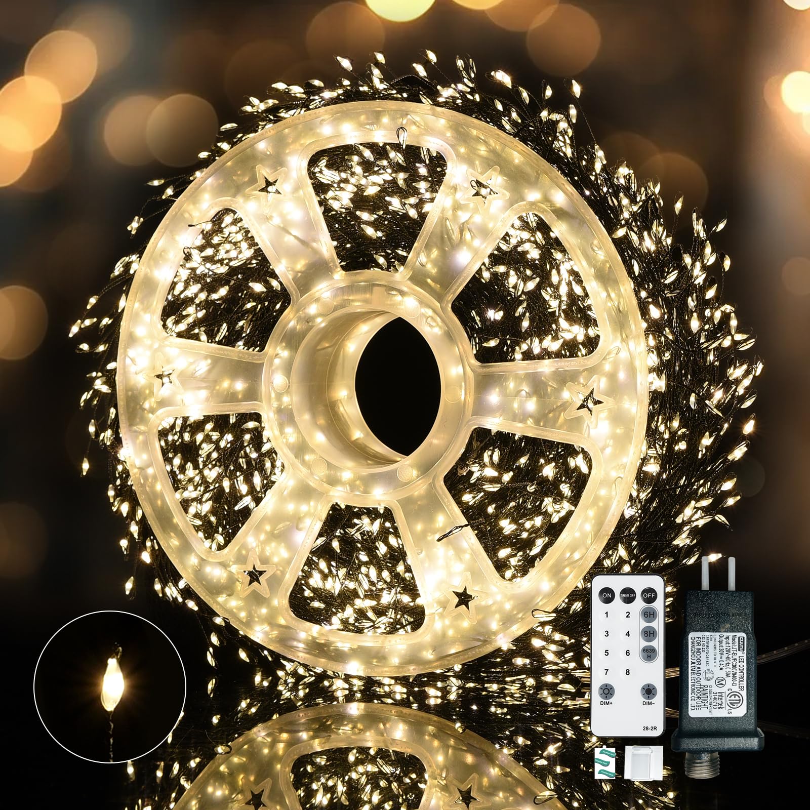 Dailyart 3000 LED Fairy Lights - Waterproof Warm Twinkle String Lights with Timer & Remote, Black Wire, 195Ft for Decorations