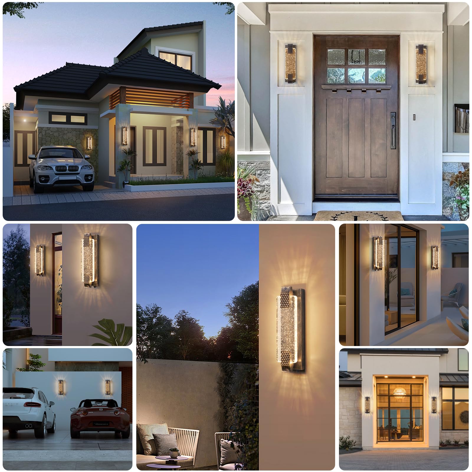 camuucci Outdoor Wall Light Sconce, 15.7 Inch, Waterproof Crystal Bubble Glass, Bronze, Model HWCK-1 for Porch and Patio