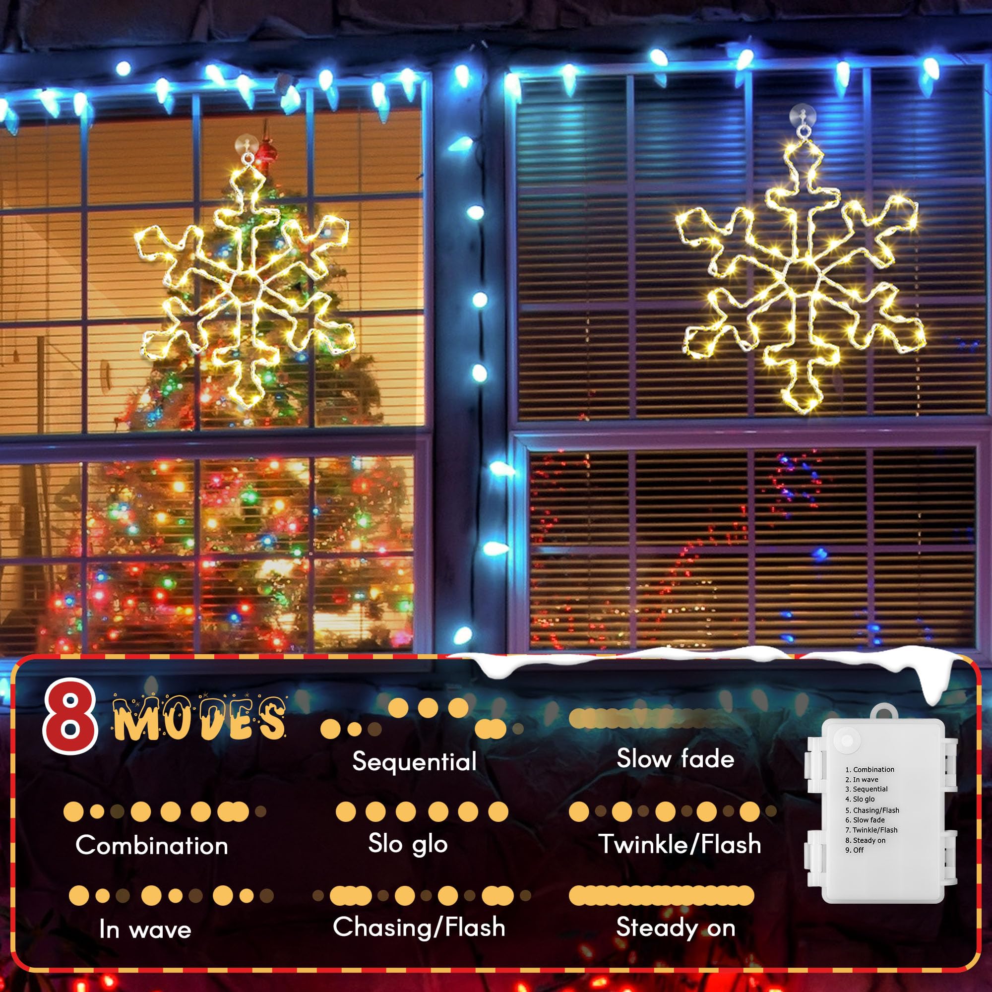 Hiboom 2 Pack Christmas Window Silhouette Lights, 70 LEDs Snowflake Light 12 Inch Snowflake Lighted Decorations Battery Powered