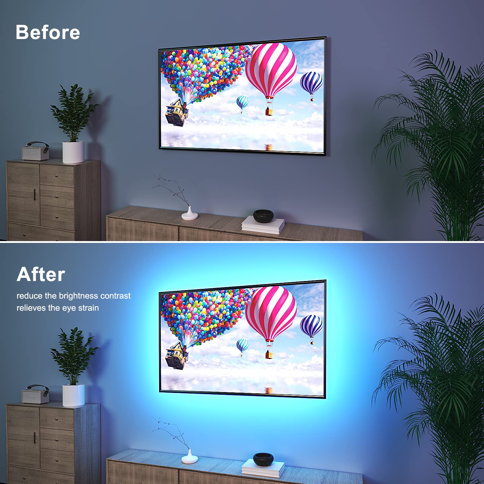 Bason Lighting Tv Led Backlight With Bluetooth App And Remote Control, 14.76Ft Led Lights For Tv 60-70Inch, Usb Powered Color Ch