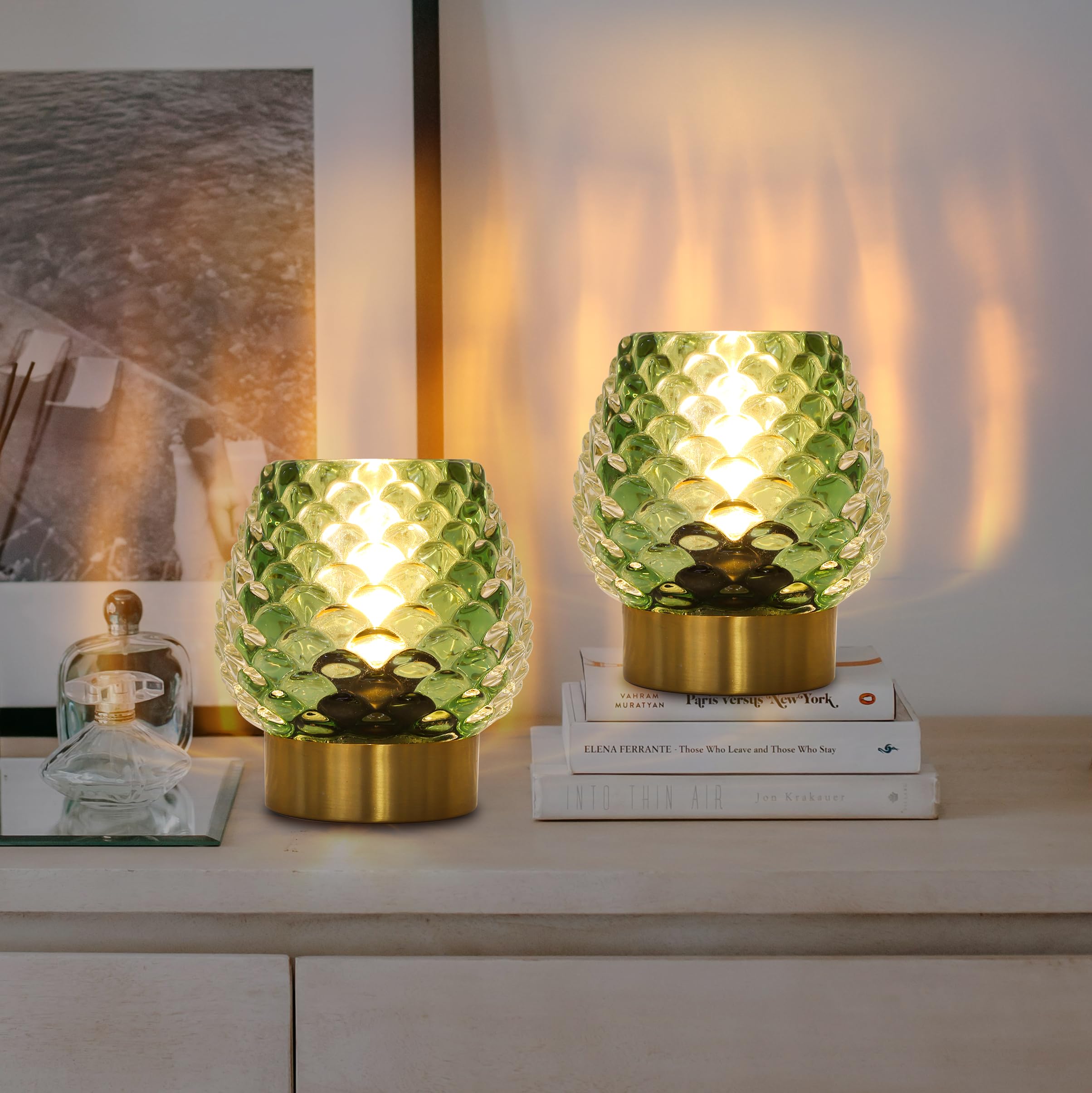 Cycodo 2 Pack Small Battery Operated Lamp with Timer,Cordless Glass Battery Powered Lamp with LED Bulb,Mini Lamp for Small Space