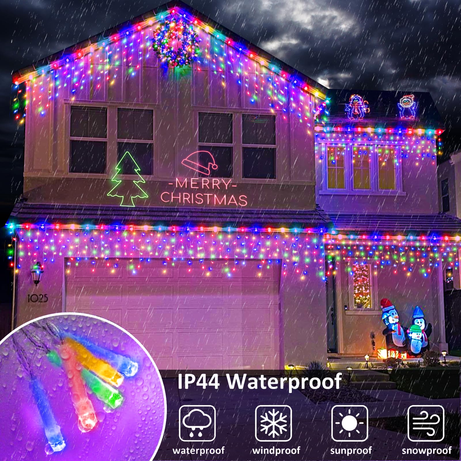 Multicolor Icicle Christmas Lights, 66Ft 640 Led Icicle String Lights With 8 Modes 120 Drops, Waterproof Plug In Curtain Fairy L
