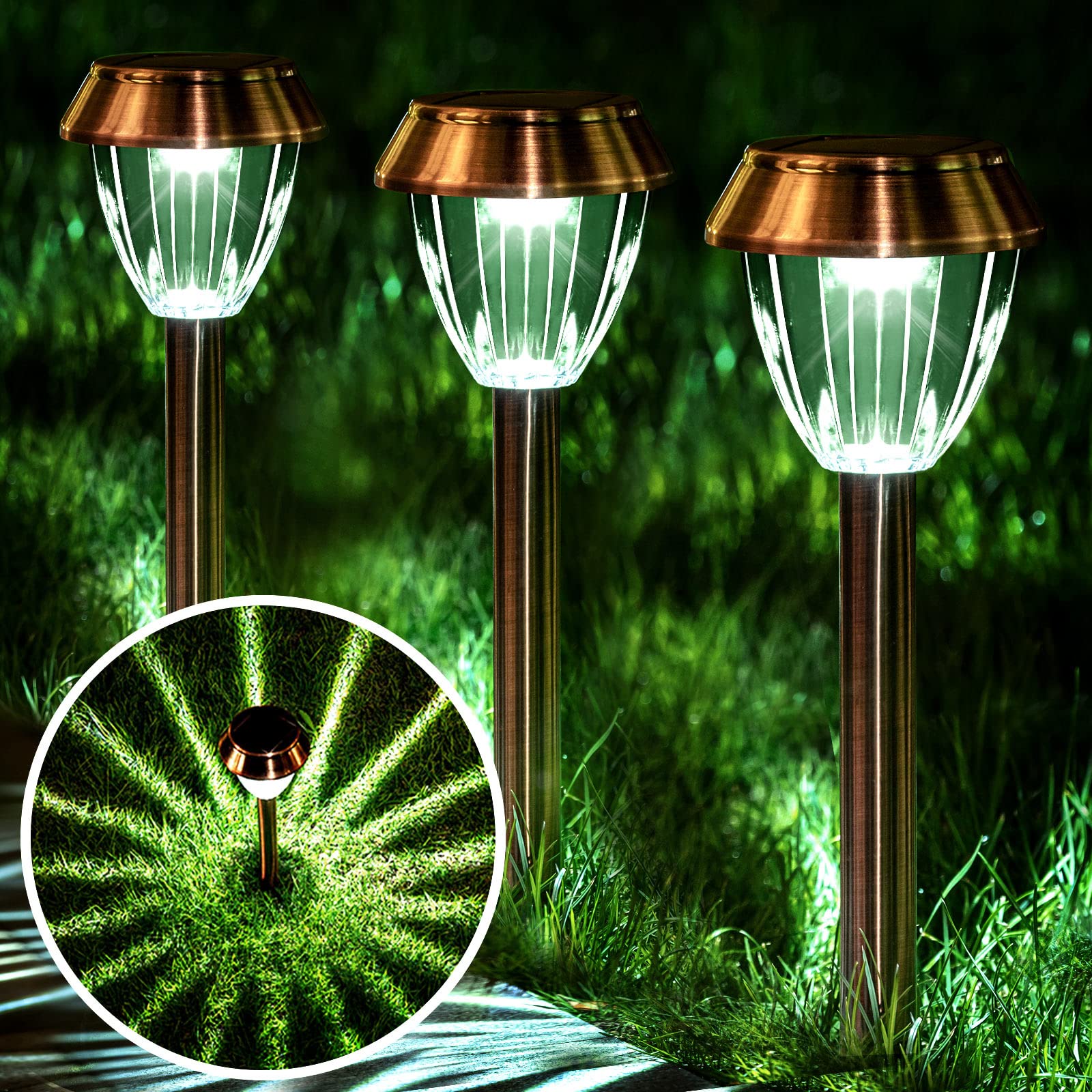 Solatino Solar Pathway Lights Outdoor Waterproof  6 Pack Solar Outdoor Lights Bright Up To 12 Hrs  15 Lumens Garden Light Led Landscape Lighting Stainless Steel Walkway Light  Cold White