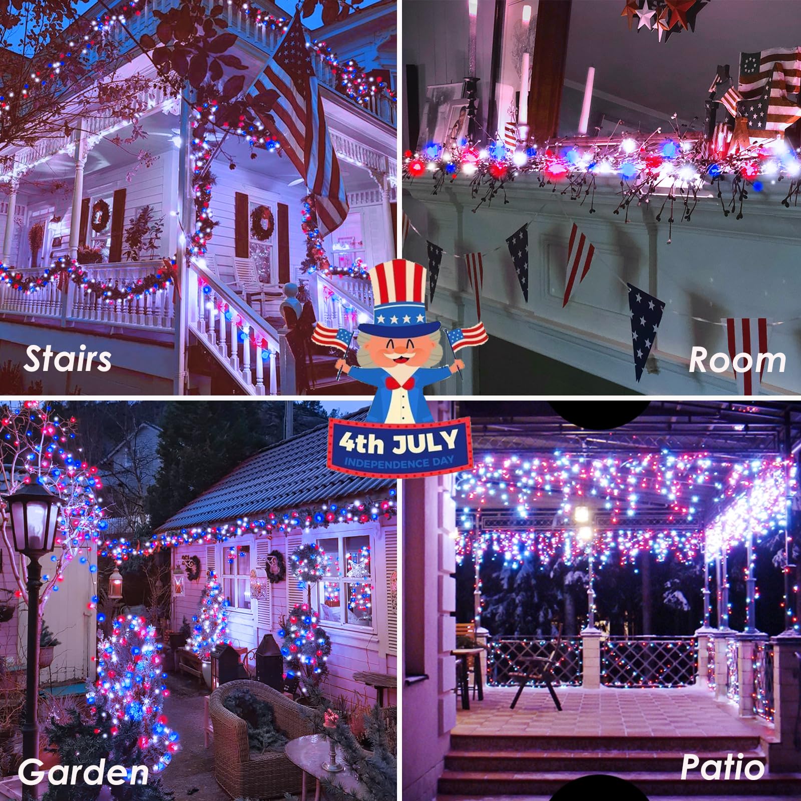 Sanjicha Red Blue White 200 Led 66Ft Christmas String Lights For Outdoor&Indoor, 11 Modes Christmas Tree Clear Wire Fairy Waterp