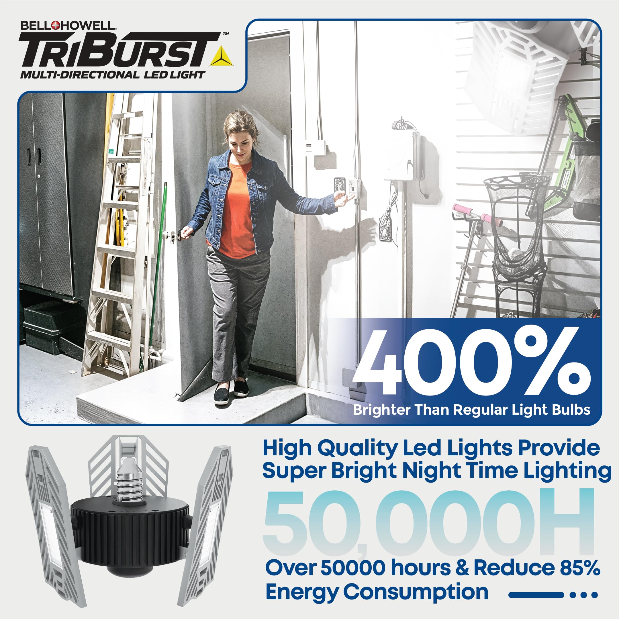 Bell+Howell Triburst 60W Led Ceiling Light, 4000 Lm, 3 Deformable Panels, White