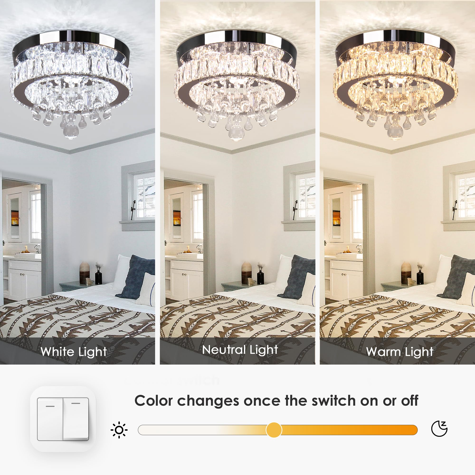 Ypqxyhda Led Crystal Raindrop Ceiling Light,11.8'' Flush Mount Chandelier Light Fixture,Modern Led Chandelier For Kitchen Bedroo
