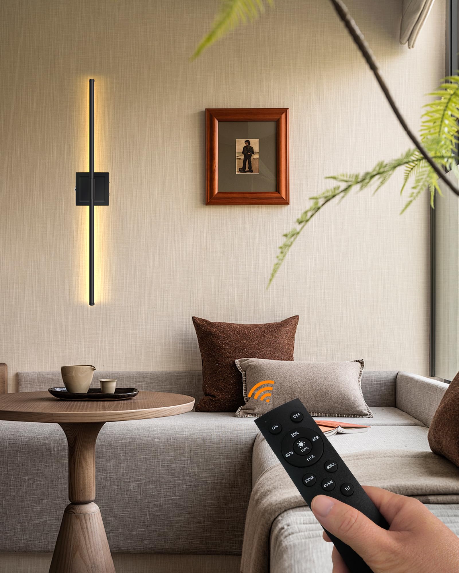 GRATESOLA Battery Operated Wall Sconces Set of Two, Dimmable LED 3000K-6500K, 24.4 Inch, Black, Model BYKX620B