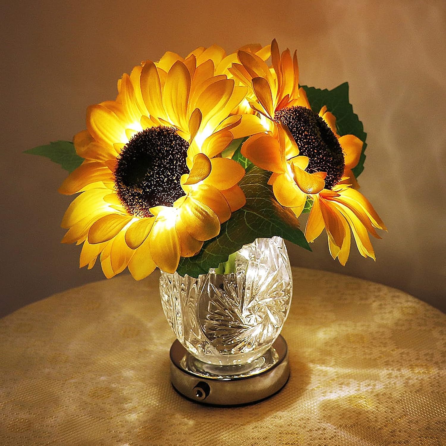 Sunflower Table Lamp, Led Artificial Plants Flower With Glass Vase Night Light Usb Rechargeable Touch Stepless Dimmable Desk Lam