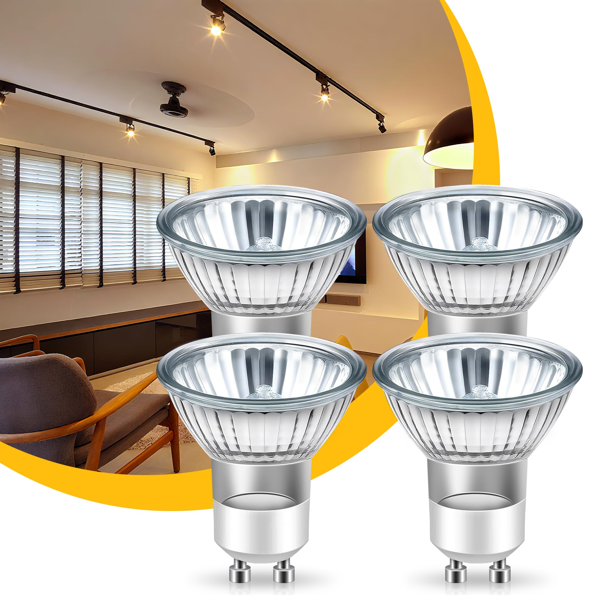 EvaStary GU10 Halogen Bulbs, 50W Dimmable MR16 Shape, Warm White, 4 Pack, Glass