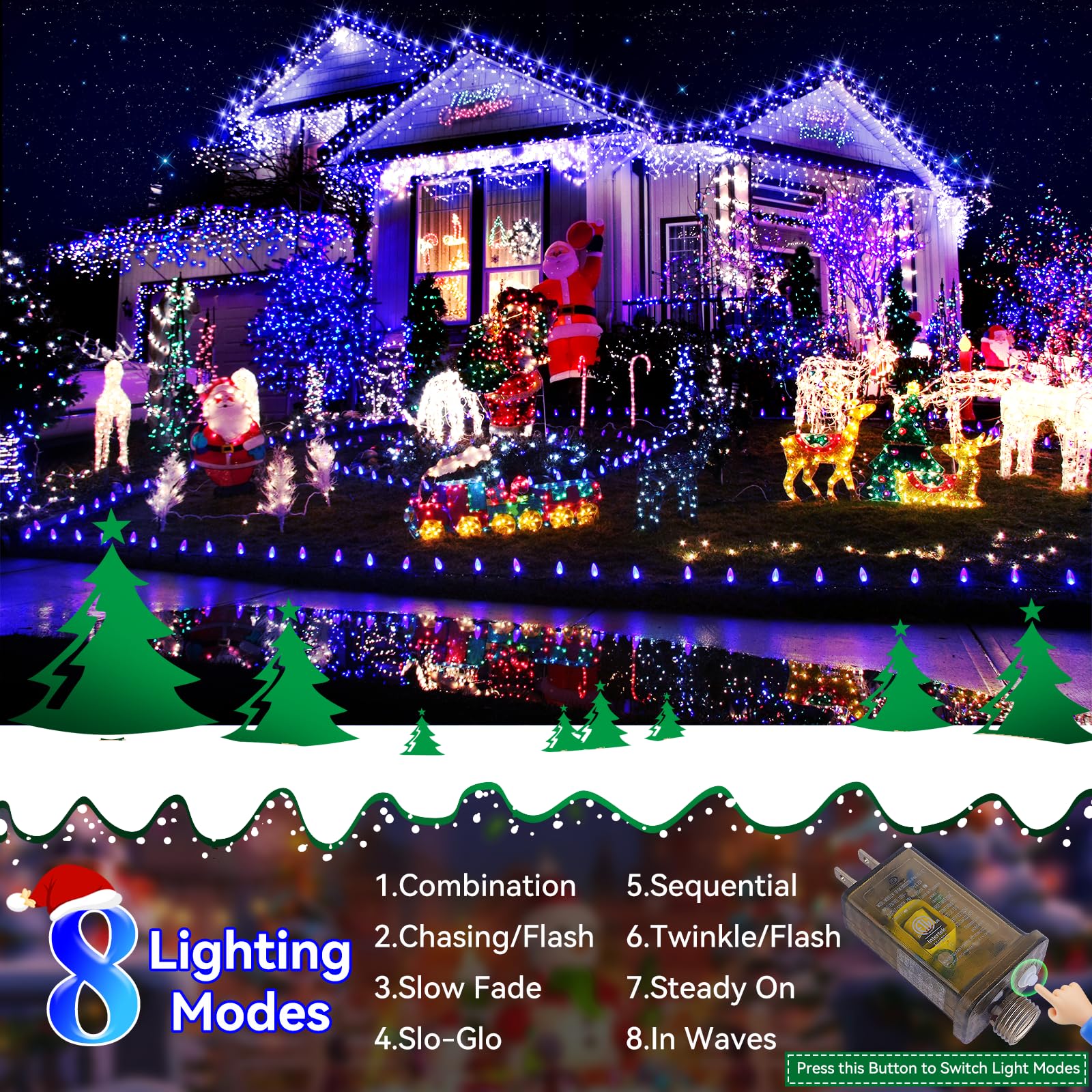 Heceltt 200 LED String Lights, 66ft Clear Wire Twinkle Fairy Lights, Indoor Outdoor, Remote, Blue, Model BG-CL3M3-306L01