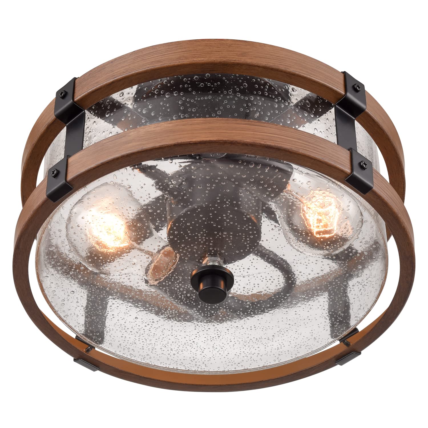 Deynite Farmhouse 2-Light Ceiling Light Fixture, Semi Flush Mount Ceiling Light With Seeded Glass Shade, Rustic Retro Ceiling La