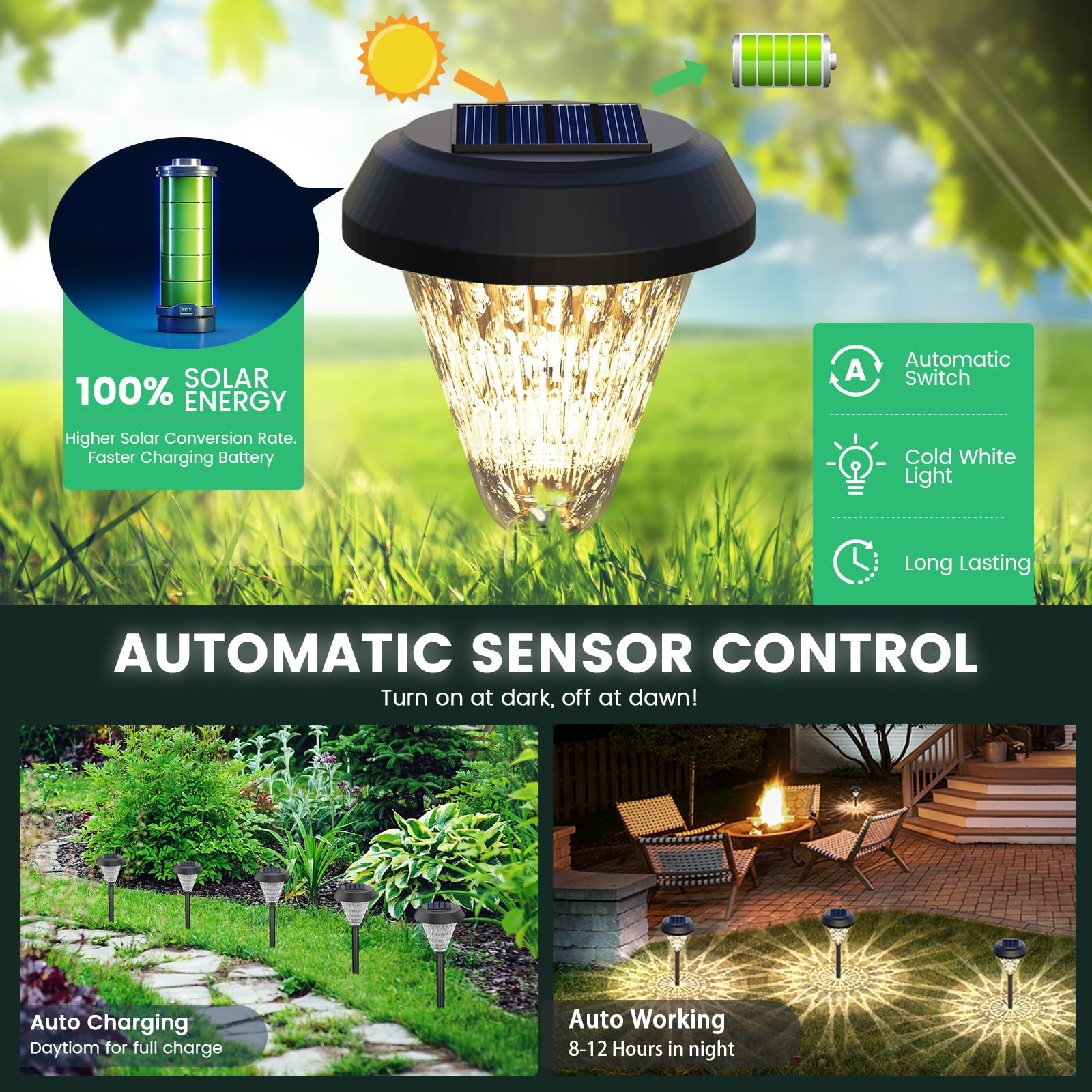 Pearlstar Solar Lights Outdoor Garden Decor - 8 Pack Solar Pathway Lights For Outside, Waterproof Solar Powered Outdoor Garden L