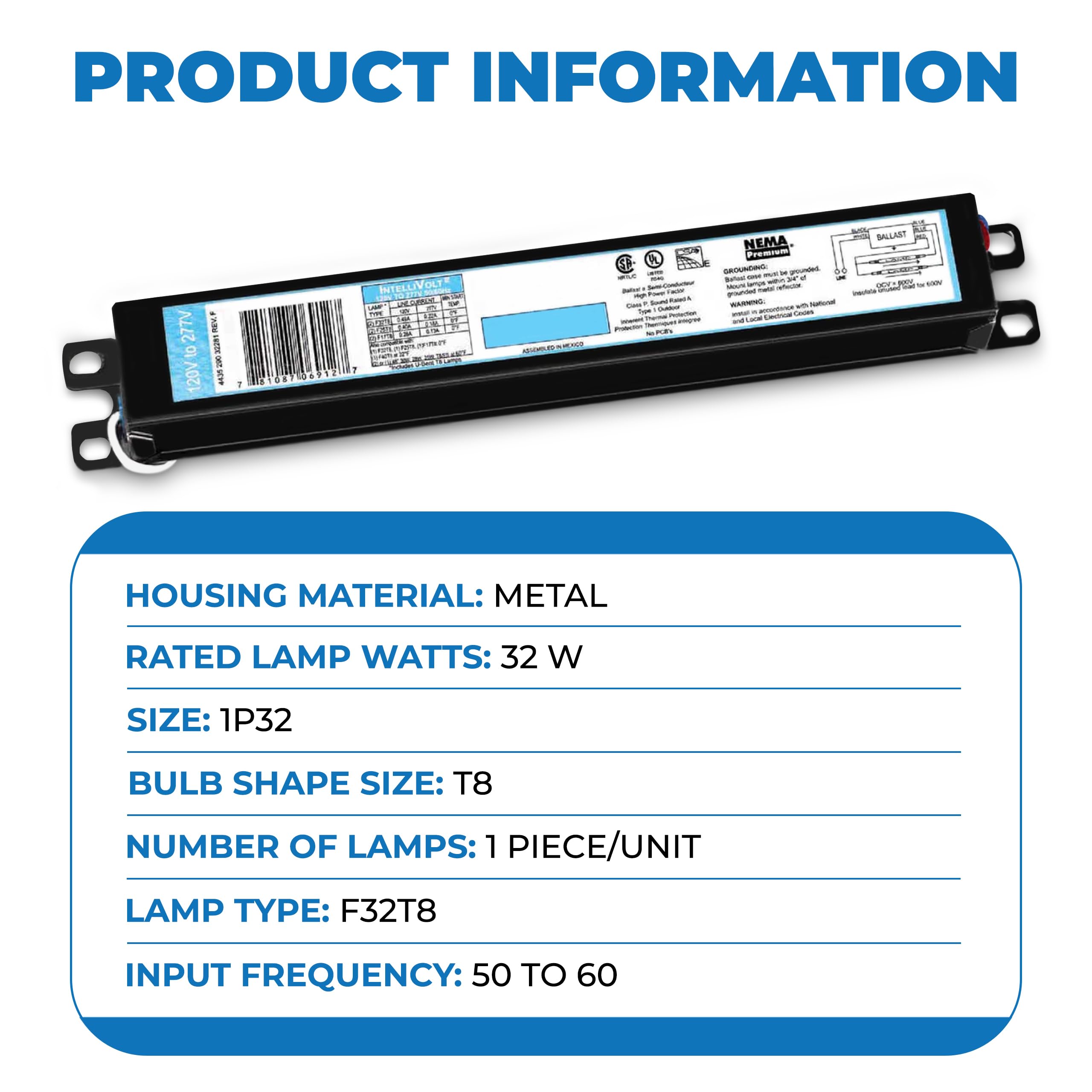 Ohlectric (10 Pack) Replacement For Icn-1P32-Sc 1 Lamp - T8 Fluorescent Electronic Ballast - 120-277 Volt - Instant Start - Stan