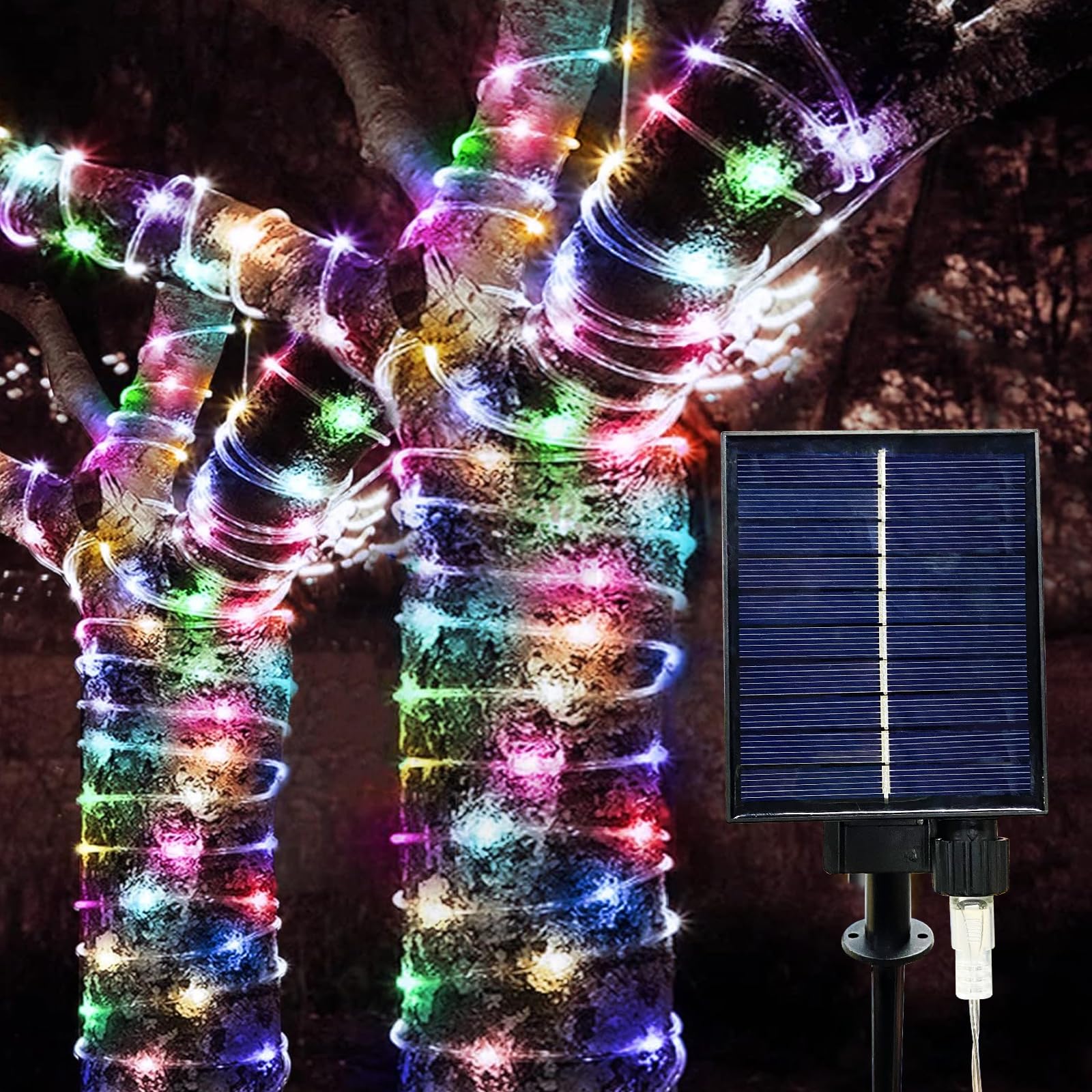 LiyuanQ 300 LED Solar Rope Lights Outdoor, 99 FT, Multicolor, PVC, Model FS-D100, 8 Modes, Waterproof Fairy Lights for Garden Decor