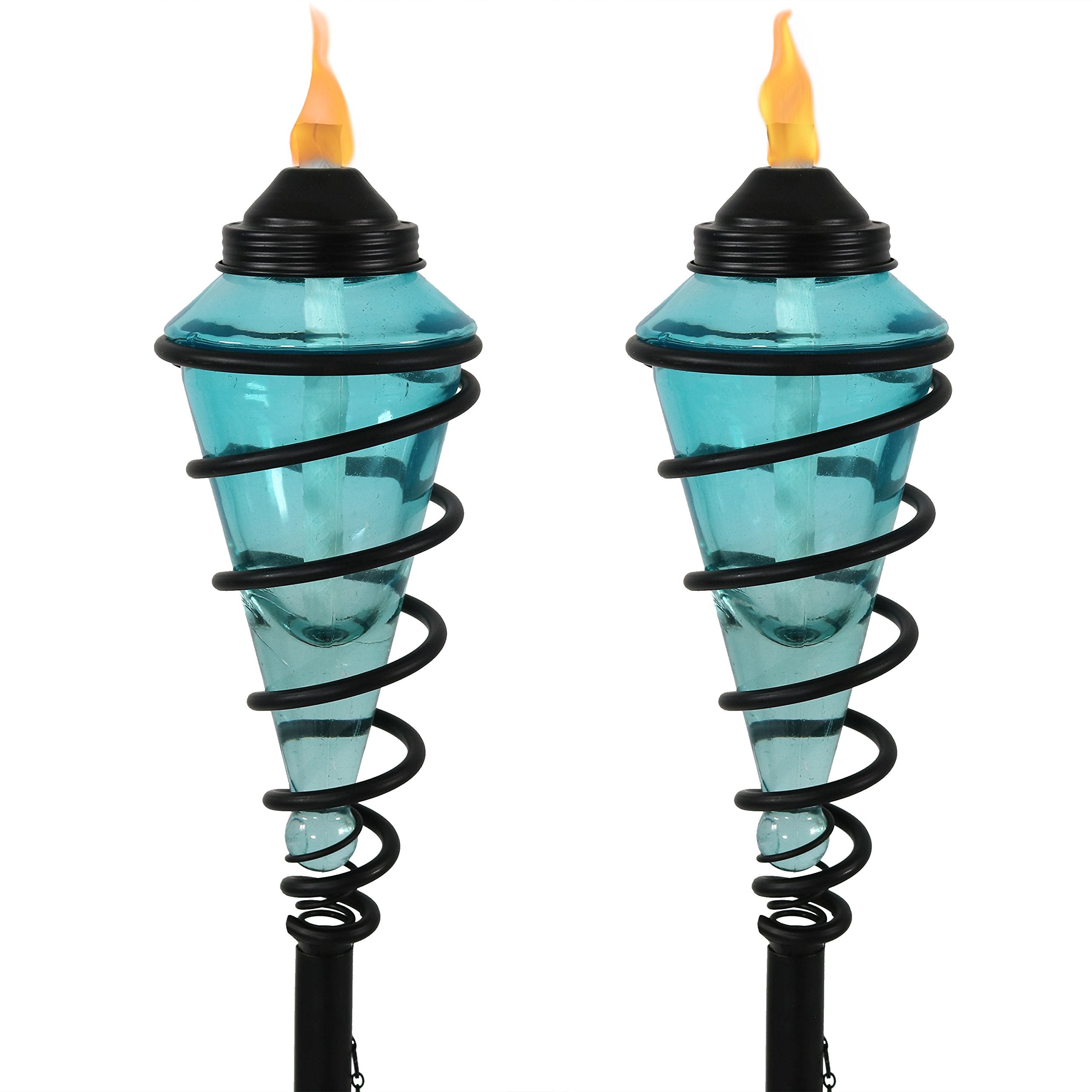 Sunnydaze Glass Patio Torch Set of 2 - Adjustable 25in to 66in Height - Blue - Steel - Model WKO-158