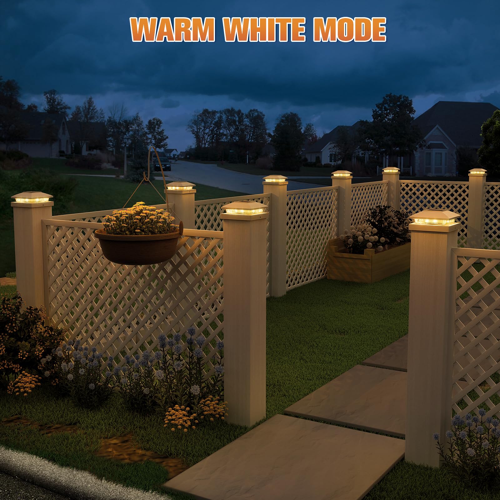 APONUO Solar Post Cap Lights, 4x4, Bright Warm White LED, IP64 Waterproof, 6 Pack, Plastic, Model TZ10W, White
