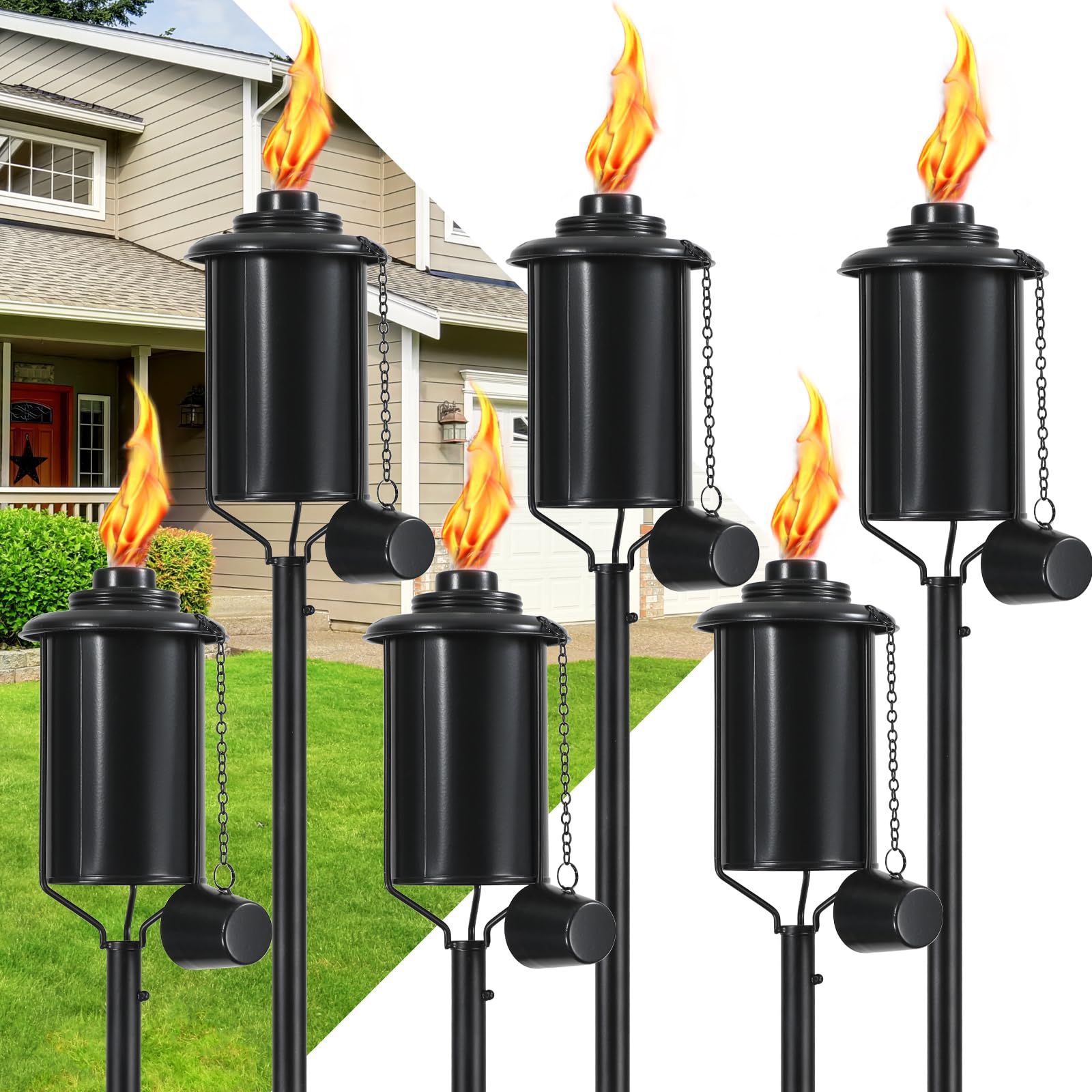 Zsmaiku Home Garden Torches For Outside Set Of 6, 16 Oz Outdoor Metal Torch Garden Torches For Outside 59 Inches, Citronella Tor