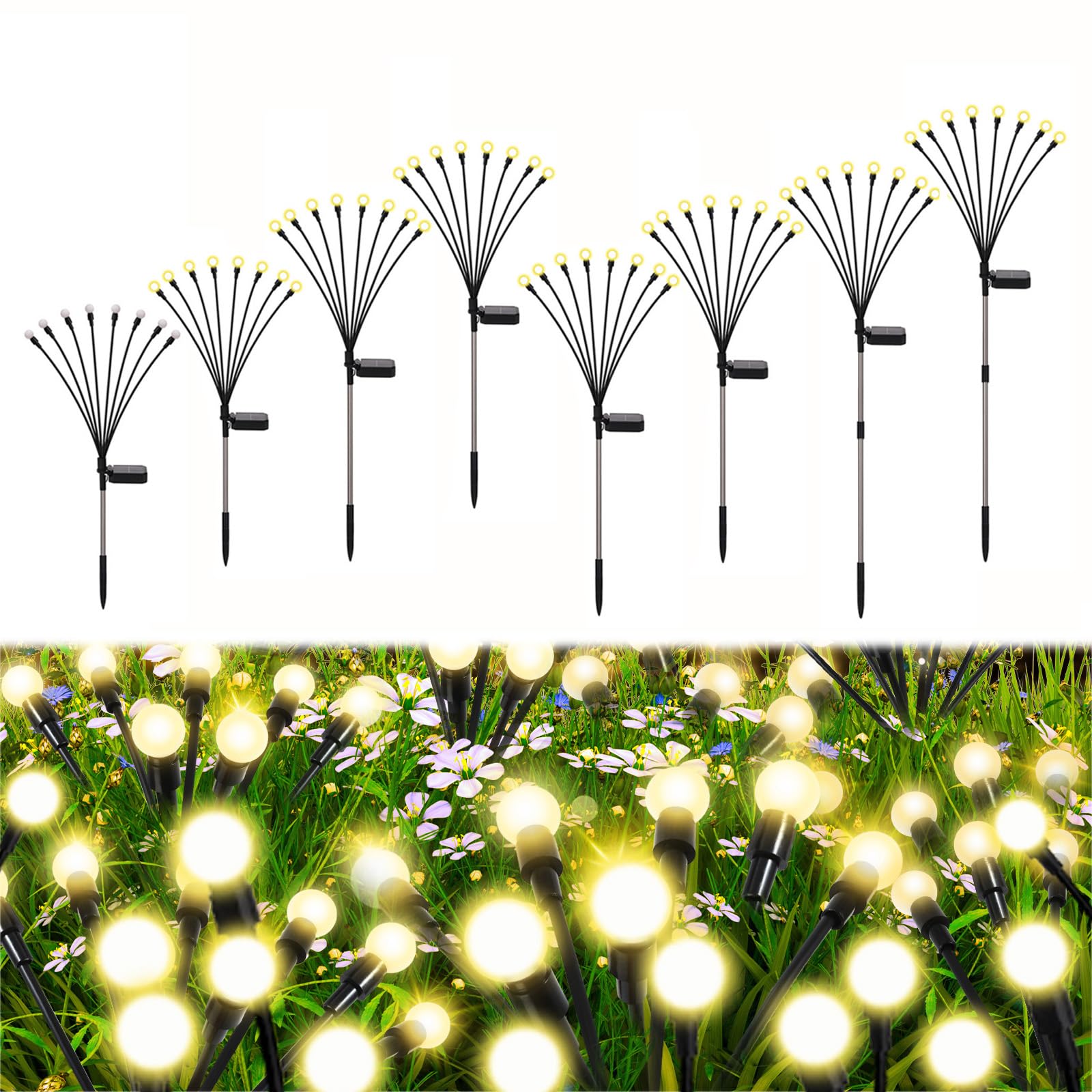 Galavasen Firefly Lights Solar Outdoor, 8 Modes 800mAh Swaying Solar Firefly Garden Lights Stakes Outdoor Waterproof for Outside