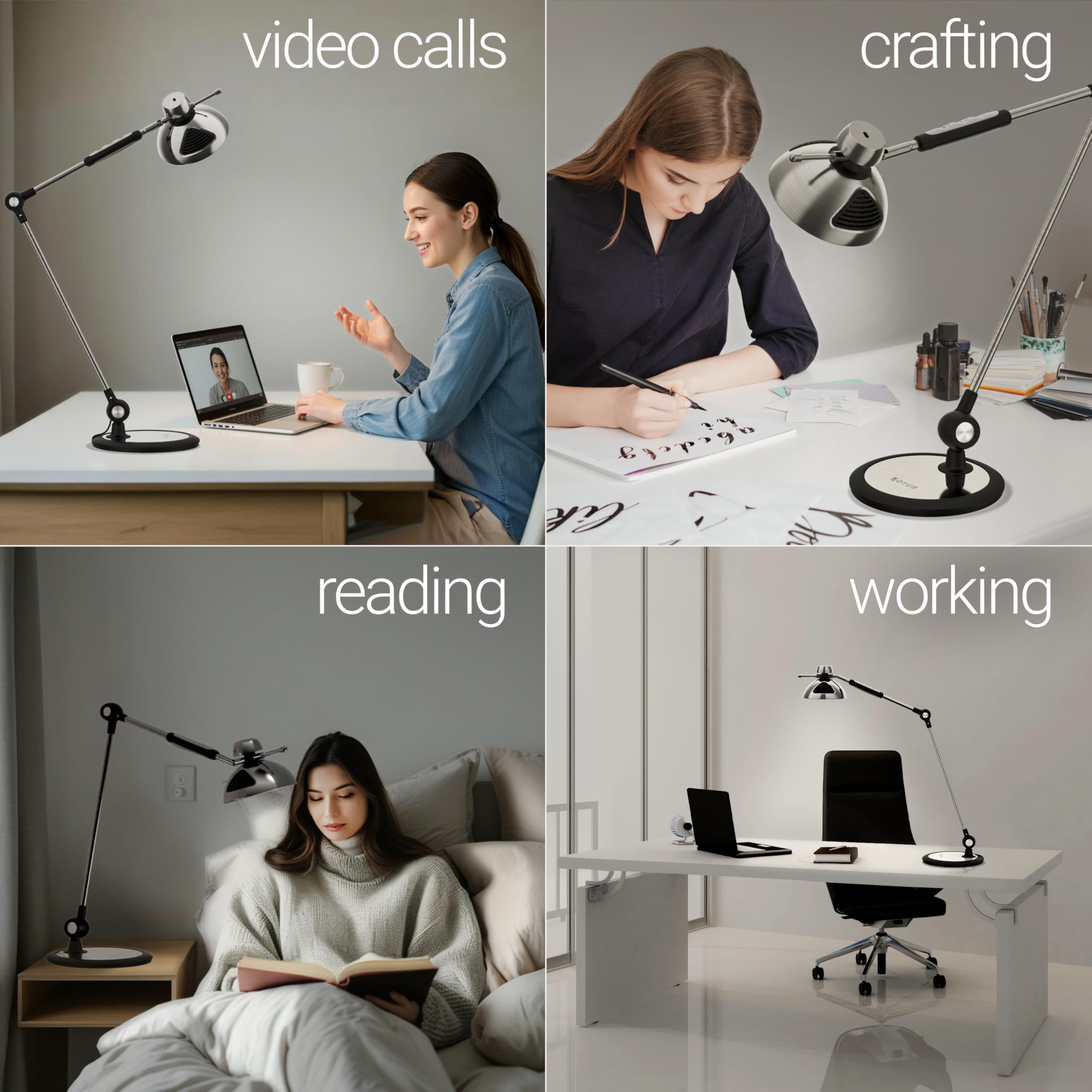 OTUS LED Desk Lamp - Gesture Control, Adjustable Swing Arm, 12 Brightness Levels, Space Grey, Large, Model DL-001