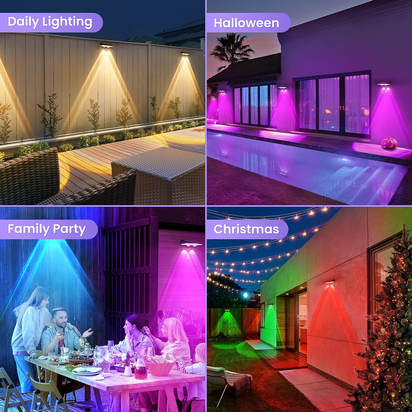Apilab Solar Fence Lights Outdoor 8 Pack - 8 Modes (Rgb Cycle/Fixed)  Fence Lights Solar Powered For Outside  Ip65 Waterproof  Deck Lighting For Wall  Step  Patio  Pathway  Stairs